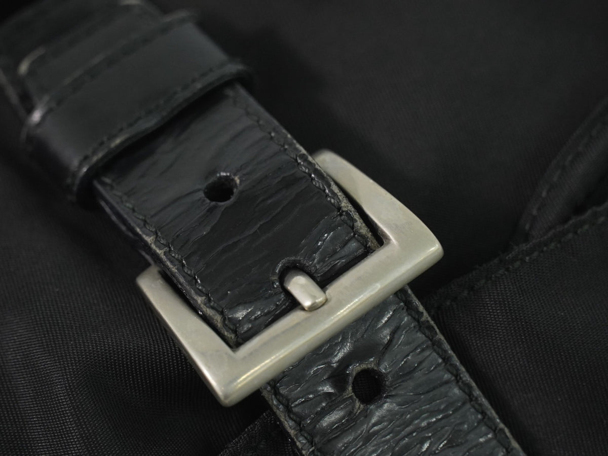 Prada Front Pocket Buckle Nylon Black Nylon Backpack Bag (Pre-Owned)