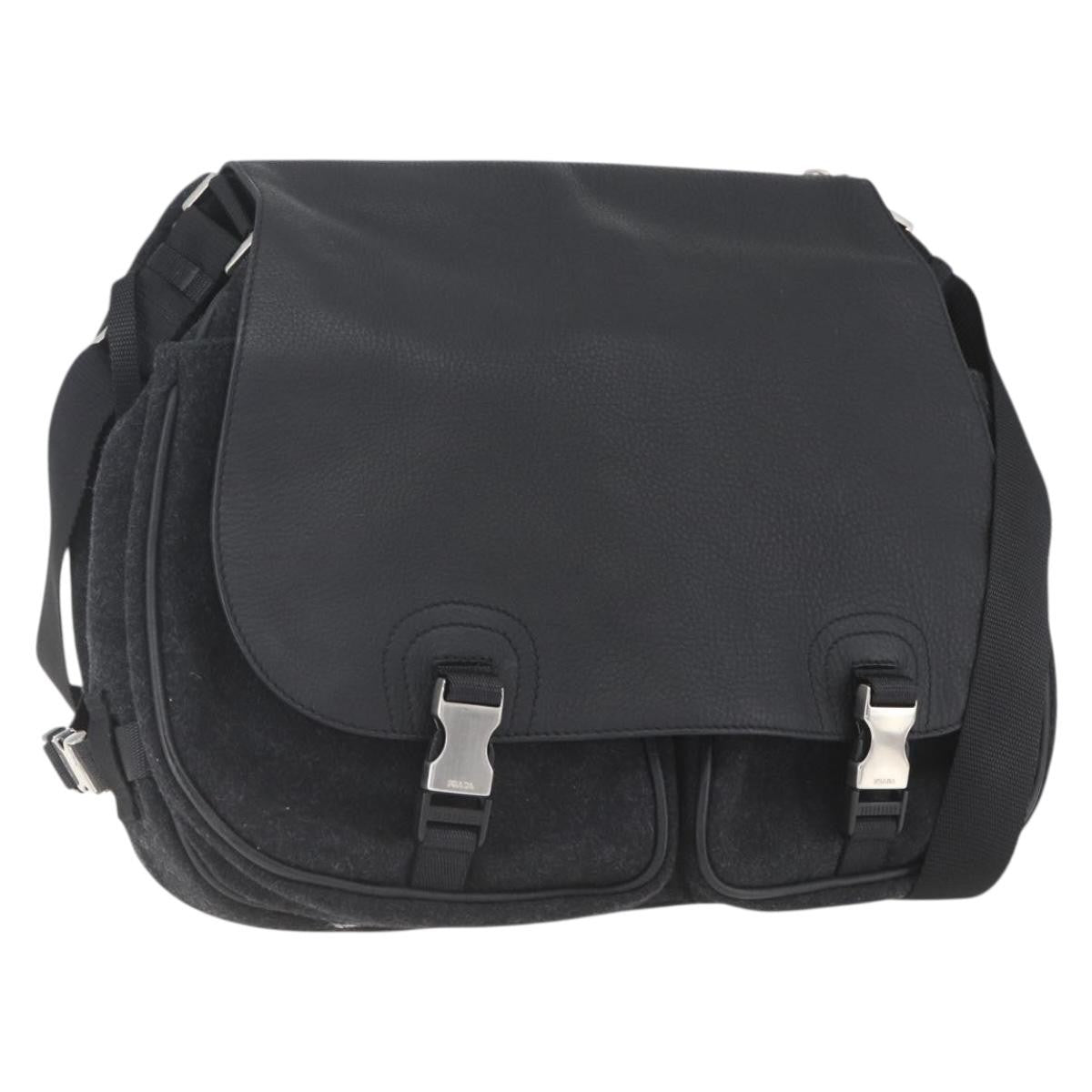 Prada Shoulder Wool Black Wool Shoulder Bag Bag (Pre-Owned)