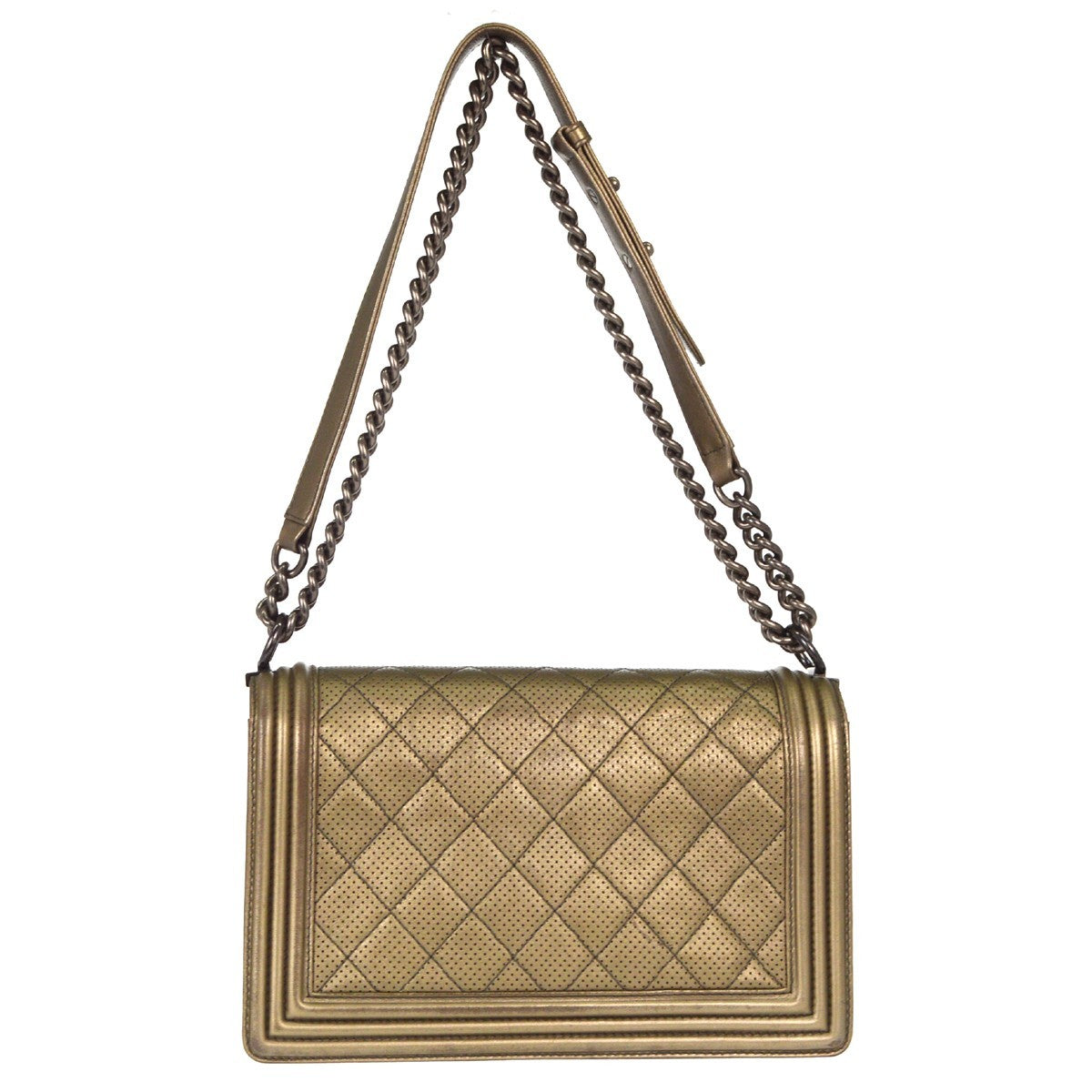 Chanel Boy Flap Quilted Perforated Lambskin Gold Leather Handbag (Pre-Owned)