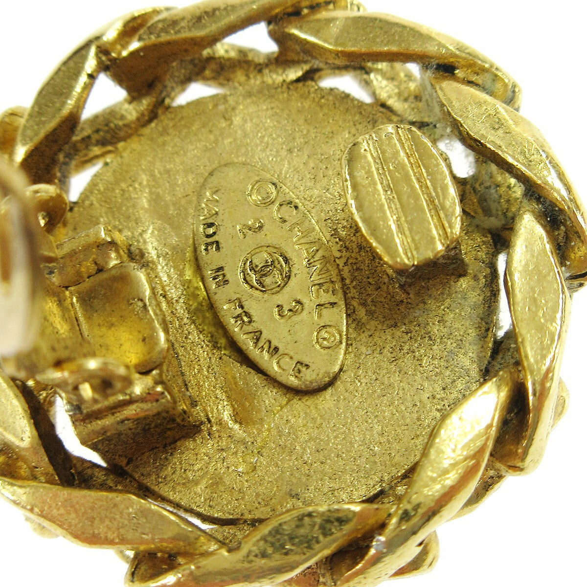 Chanel Cc Button Clip-On Metal With Faux Pearl Gold Gold_Plated Earrings Jewelry (Pre-Owned)