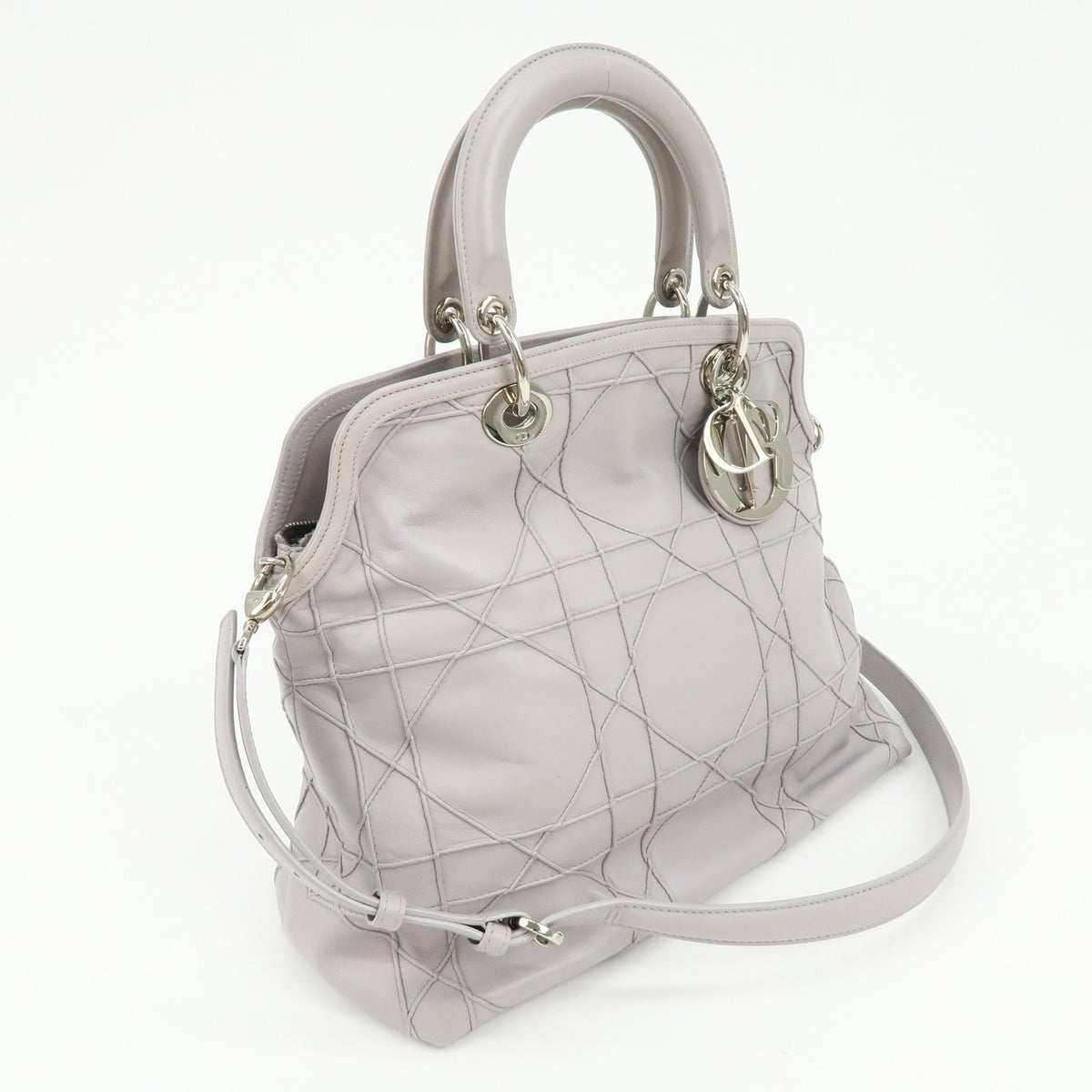 Christian Dior Granville Satchel Cannage Quilt Leather Purple Leather Handbag (Pre-Owned)