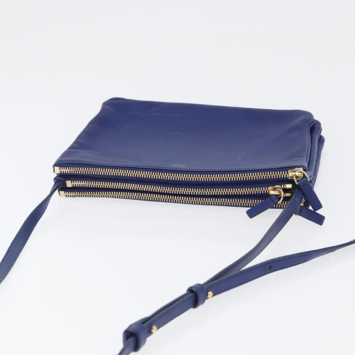 Celine Trio Leather Blue Leather Shoulder Bag Bag (Pre-Owned)
