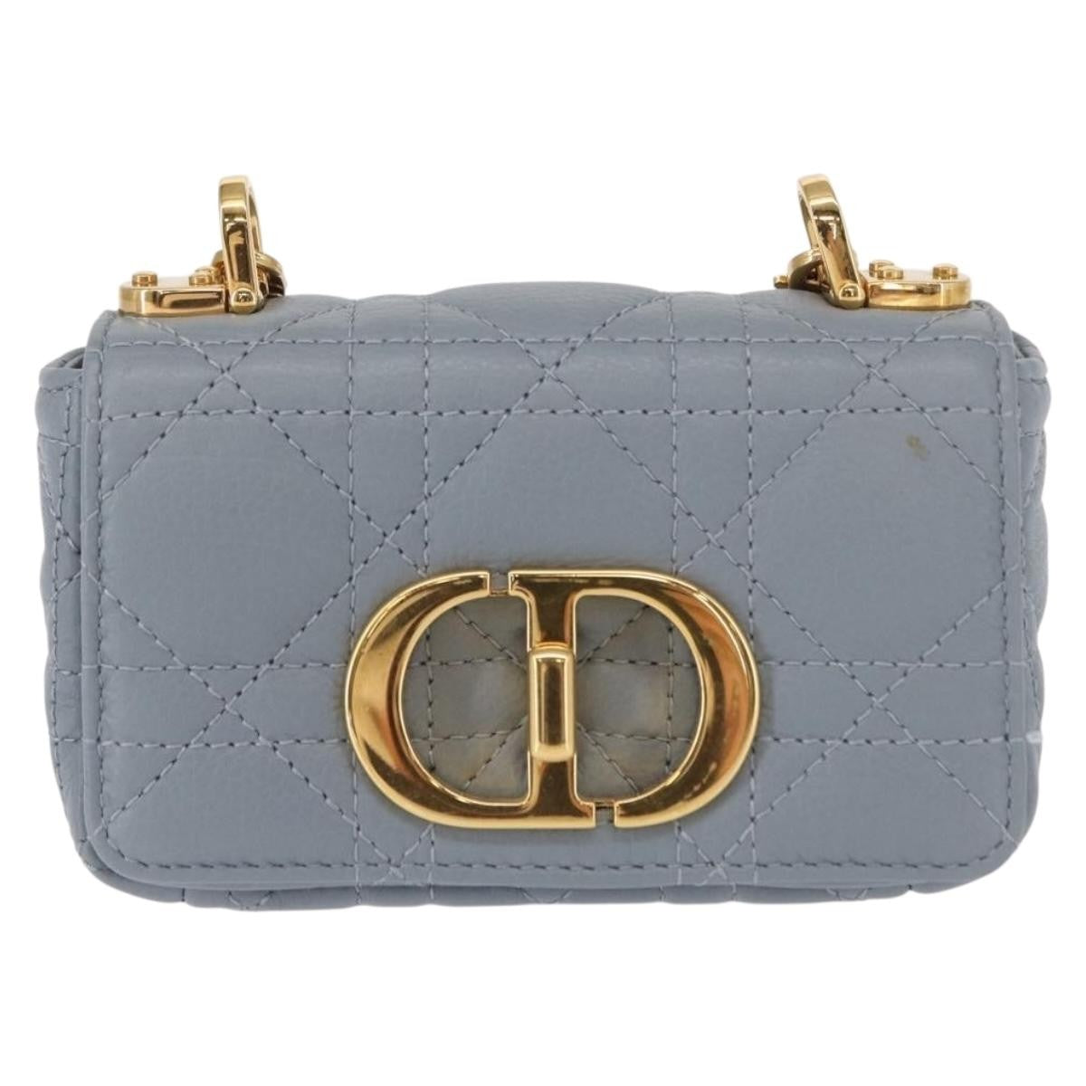 Christian Dior Caro Cannage Quilt Calfskin Blue Leather Shoulder Bag Bag (Pre-Owned)