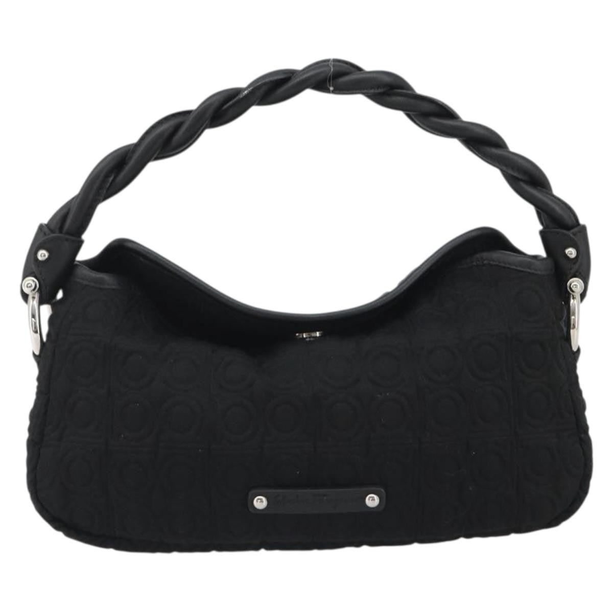 Salvatore Ferragamo Gancini Hobo Leather Black Cotton Handbag (Pre-Owned)