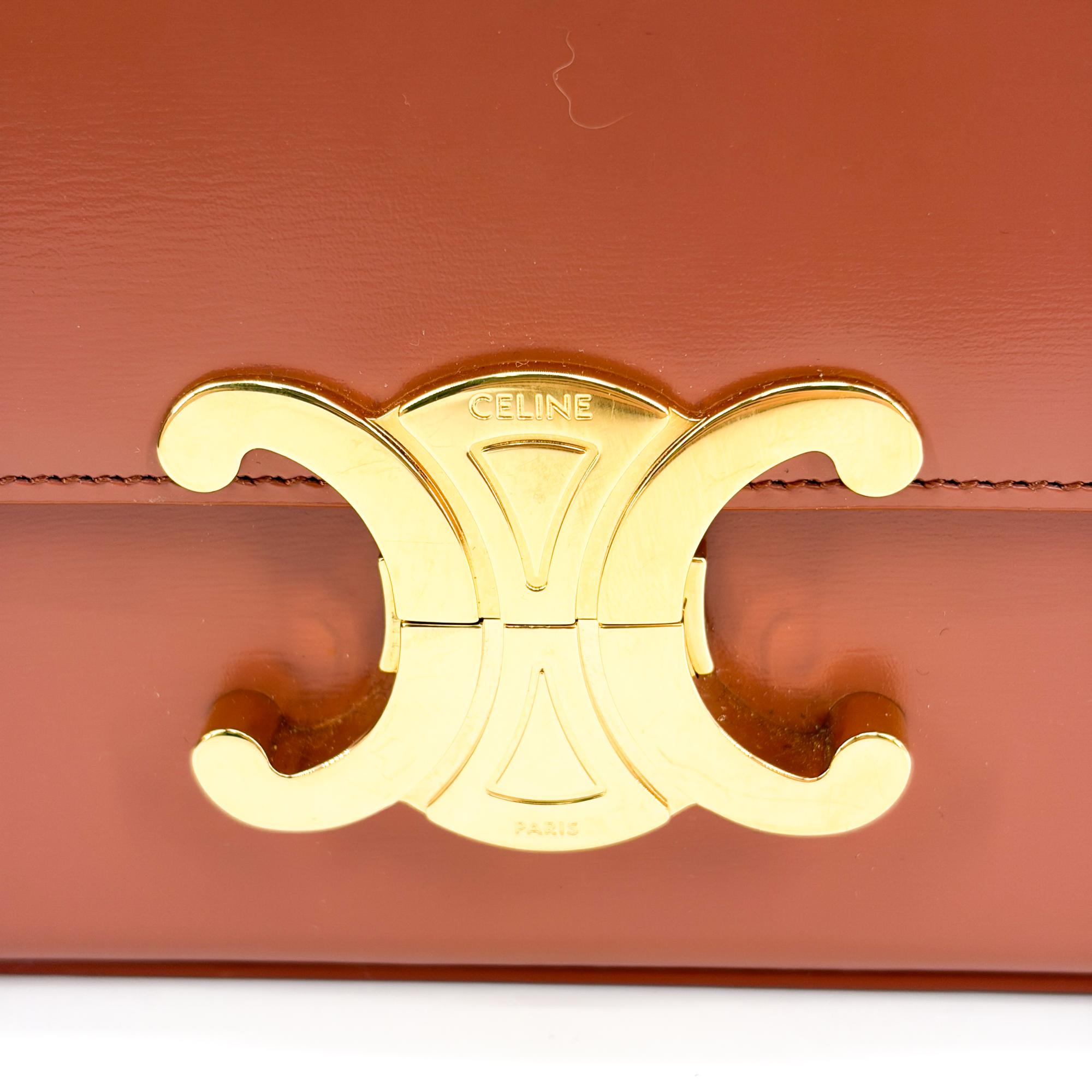 Celine Triomphe East-West Smooth Calfskin Brown Leather Shoulder Bag Bag (Pre-Owned)