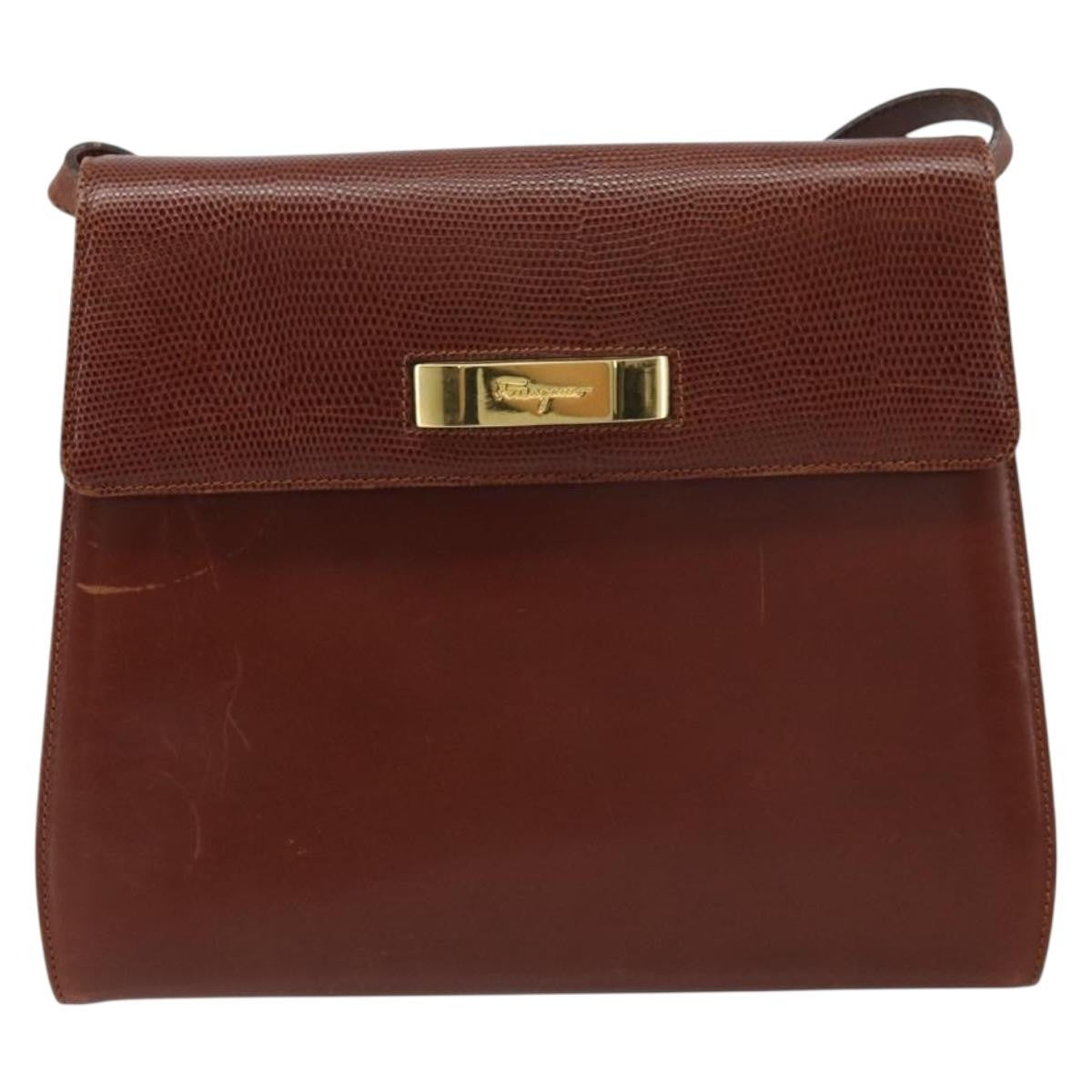 Salvatore Ferragamo Gancini Leather Brown Leather Shoulder Bag Bag (Pre-Owned)