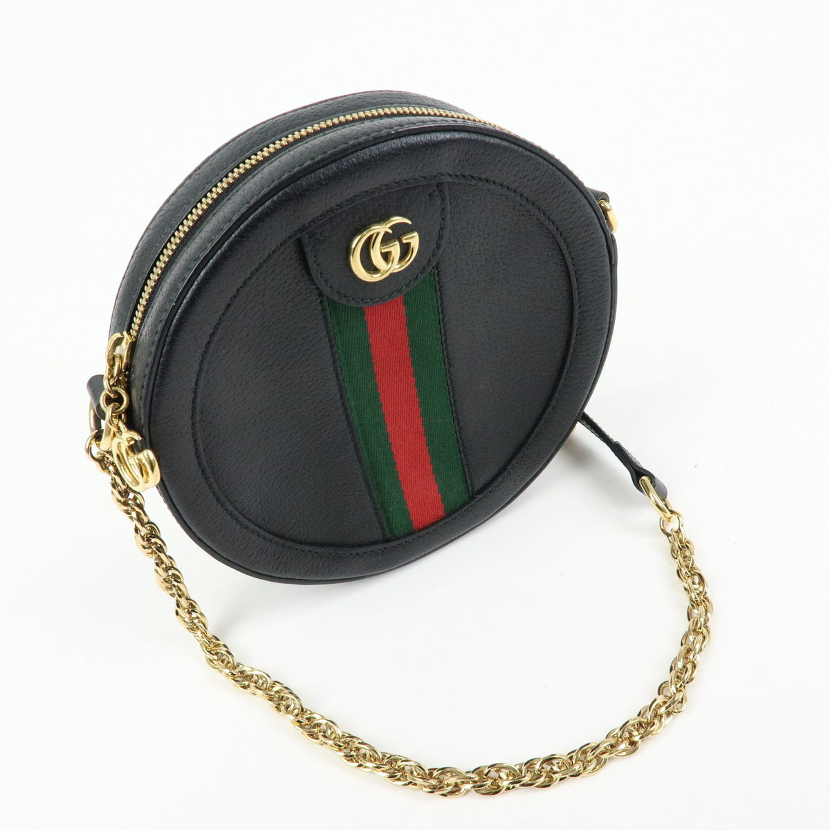 Gucci Ophidia Round Leather Black Leather Shoulder Bag Bag (Pre-Owned)