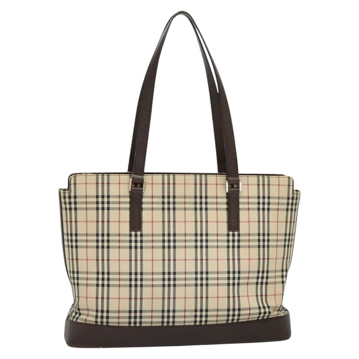 Burberry Nova Check Tote Canvas And Leather Beige Canvas Tote Bag Bag (Pre-Owned)