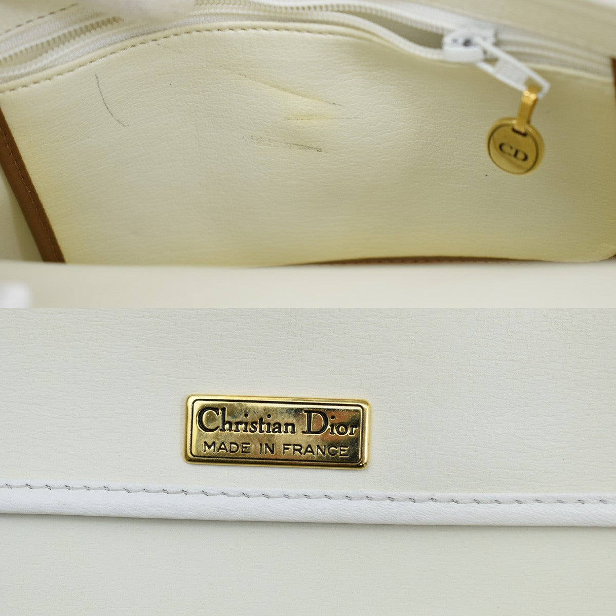 Christian Dior Vintage Cd Flap Leather White Leather Shoulder Bag Bag (Pre-Owned)