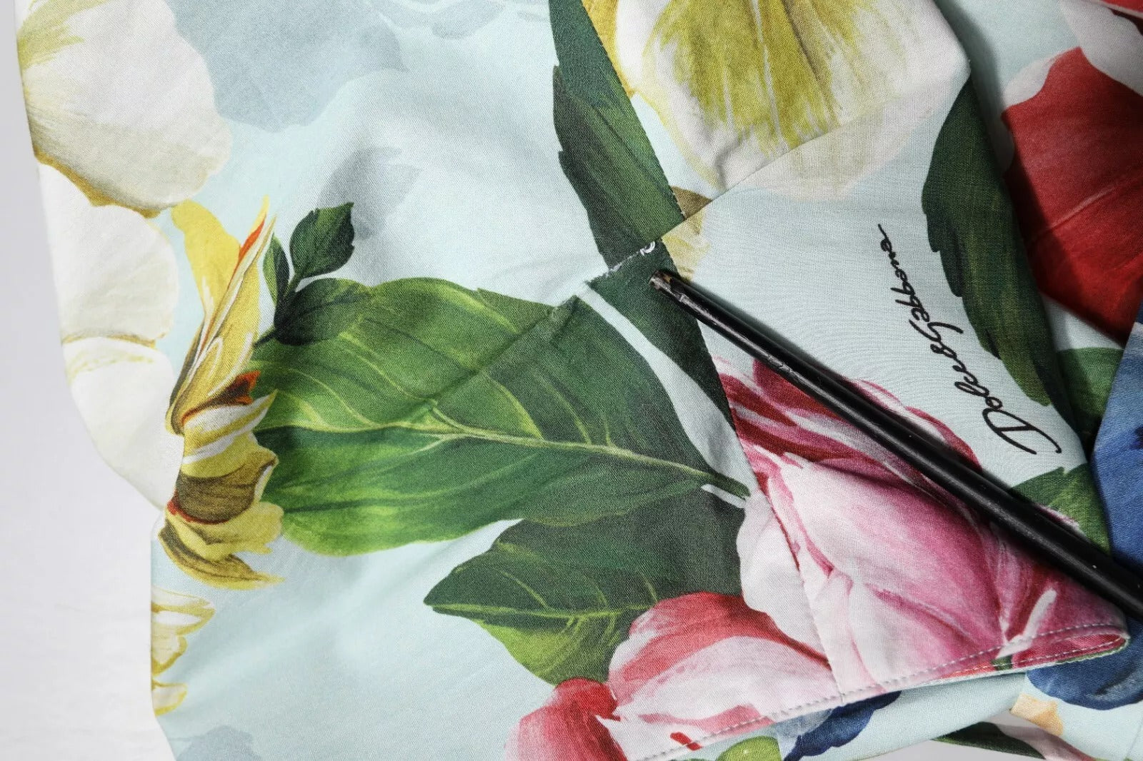 Dolce & Gabbana Green Floral Short Sleeves Cotton V-neck Women's Dress (Pre-Owned)