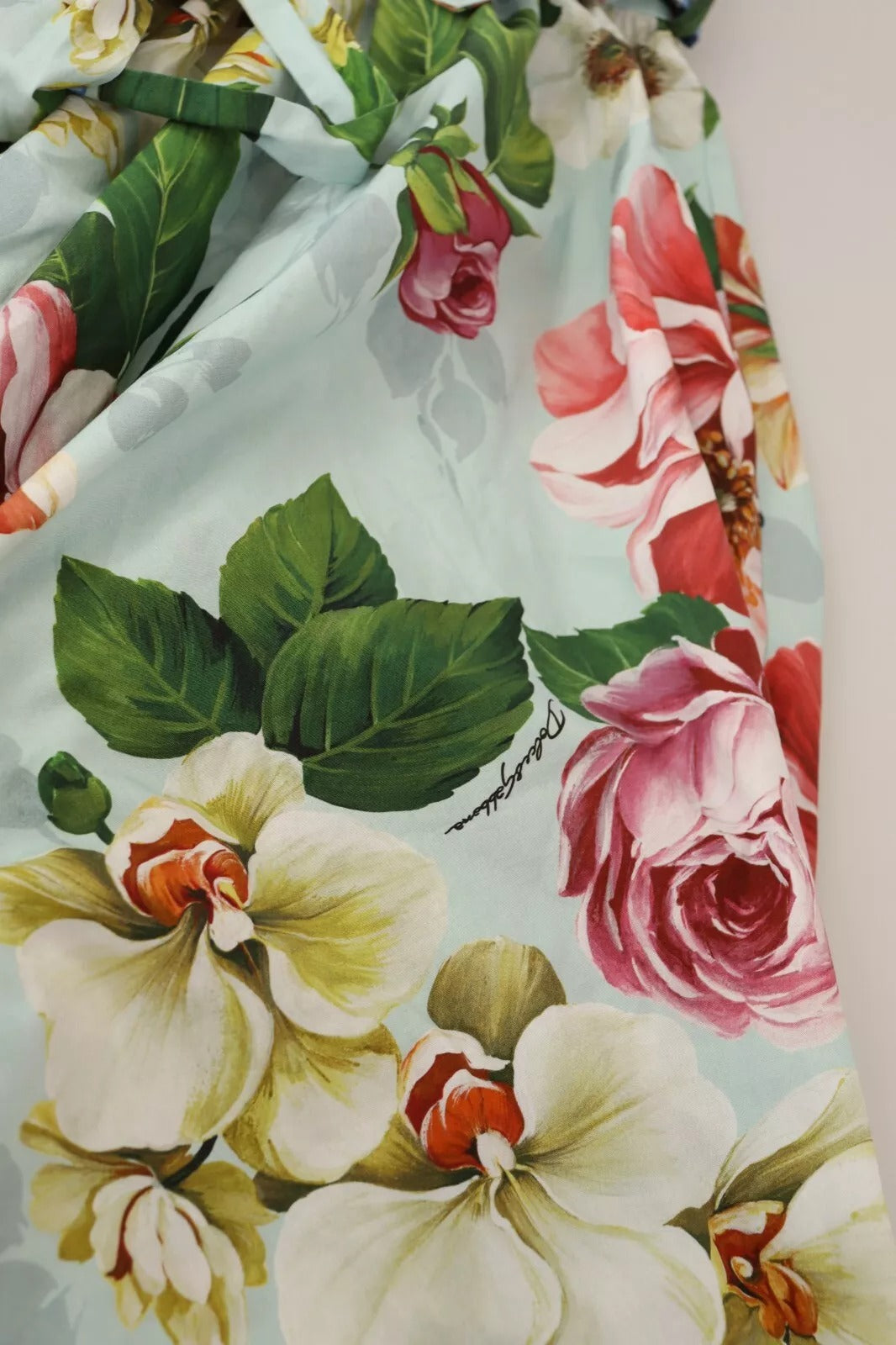 Dolce & Gabbana Green Floral Short Sleeves Cotton V-neck Women's Dress (Pre-Owned)