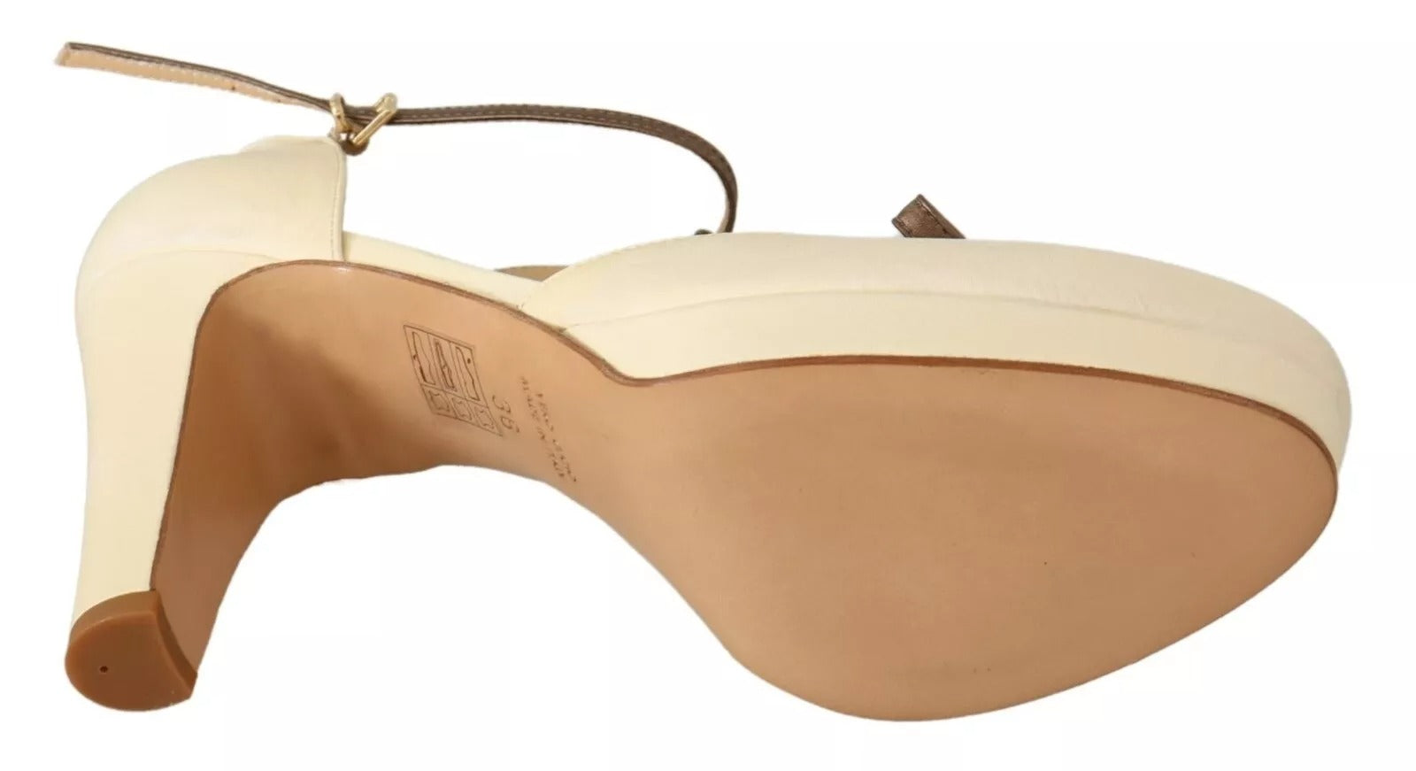 SERGIO LEVANTESI Beige T-Strap Block Heels Pumps Leather Women's Shoes (Pre-Owned)
