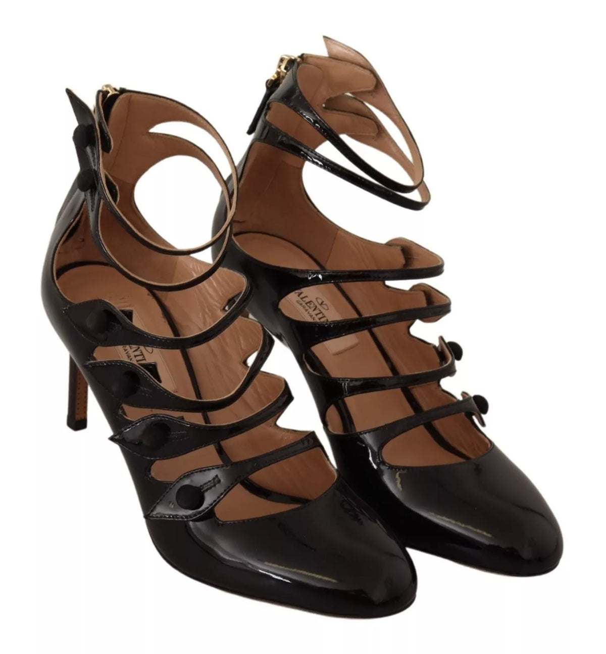 Red Valentino Black Multi Strap Leather Mid Heels Pumps Women's Shoes (Pre-Owned)