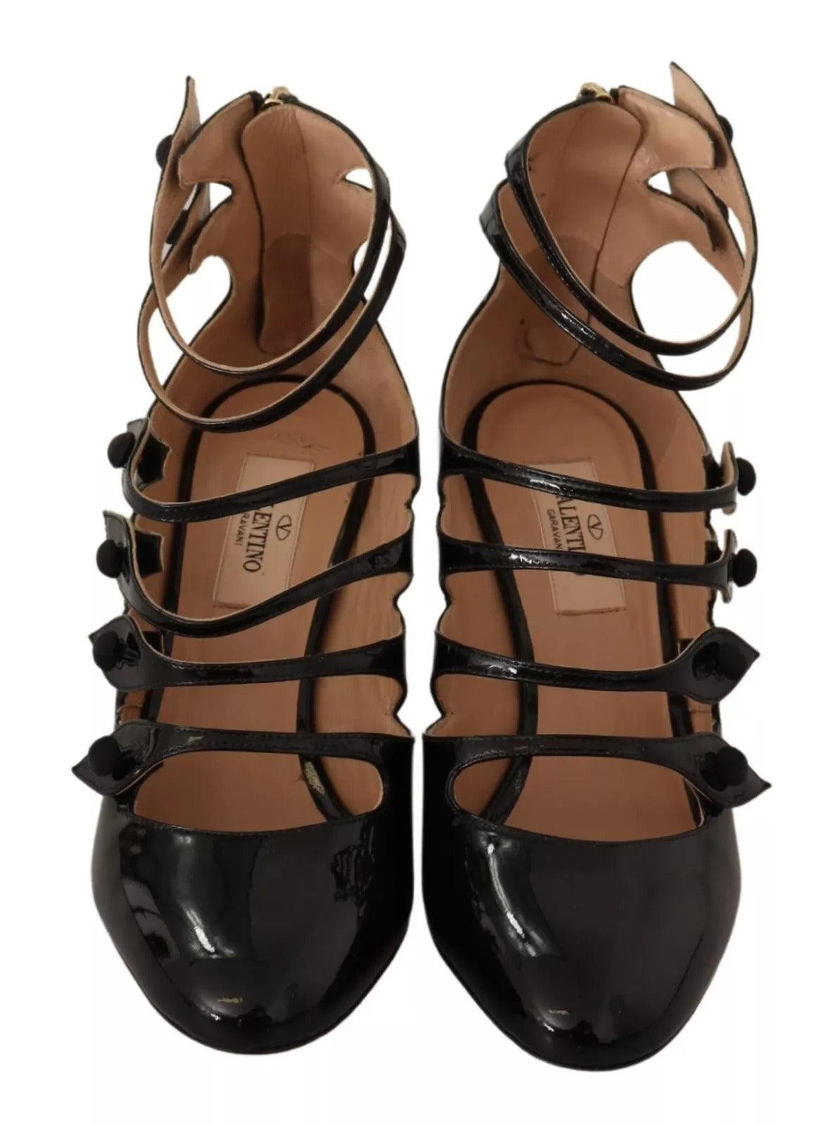 Red Valentino Black Multi Strap Leather Mid Heels Pumps Women's Shoes (Pre-Owned)