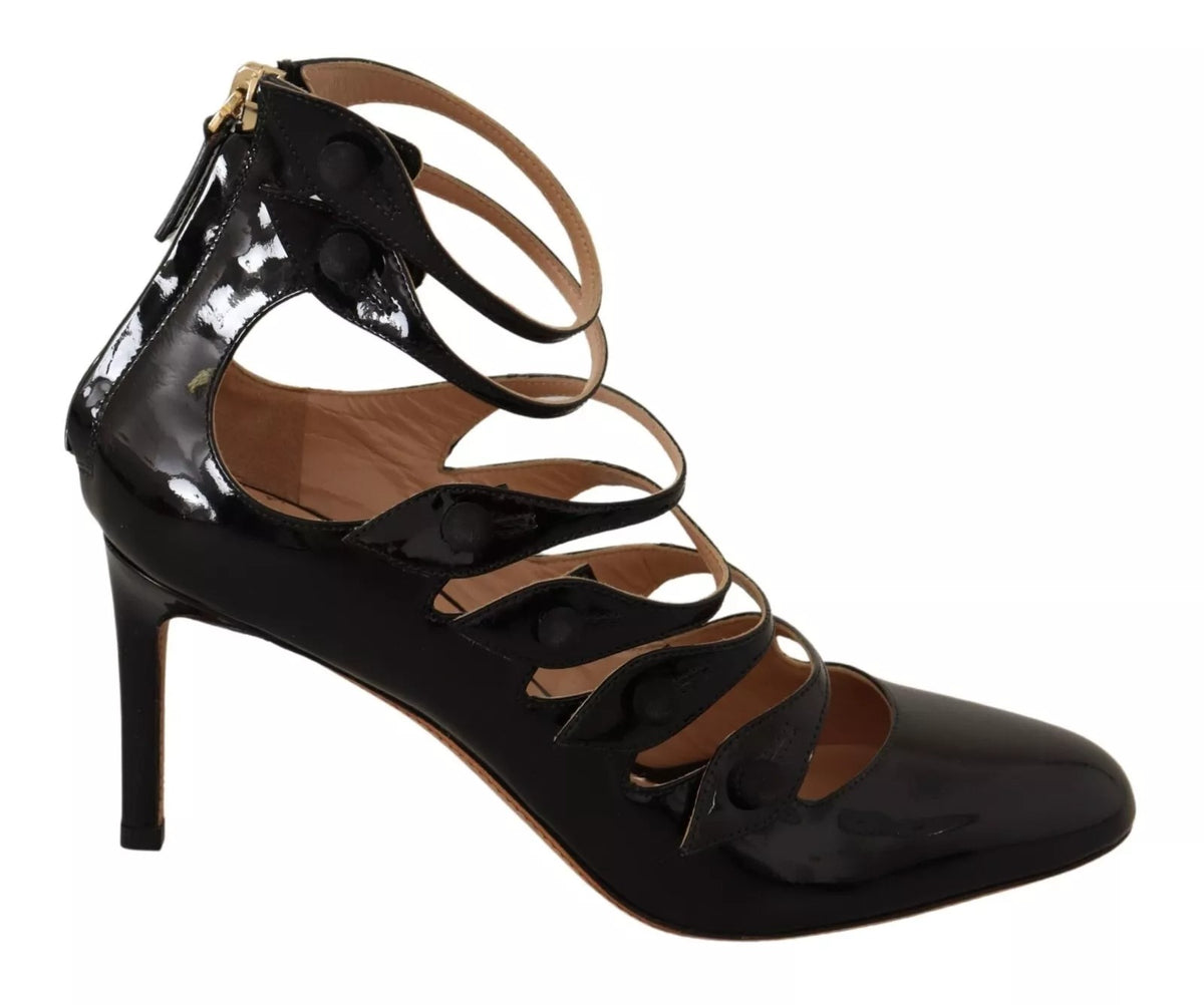 Red Valentino Black Multi Strap Leather Mid Heels Pumps Women's Shoes (Pre-Owned)