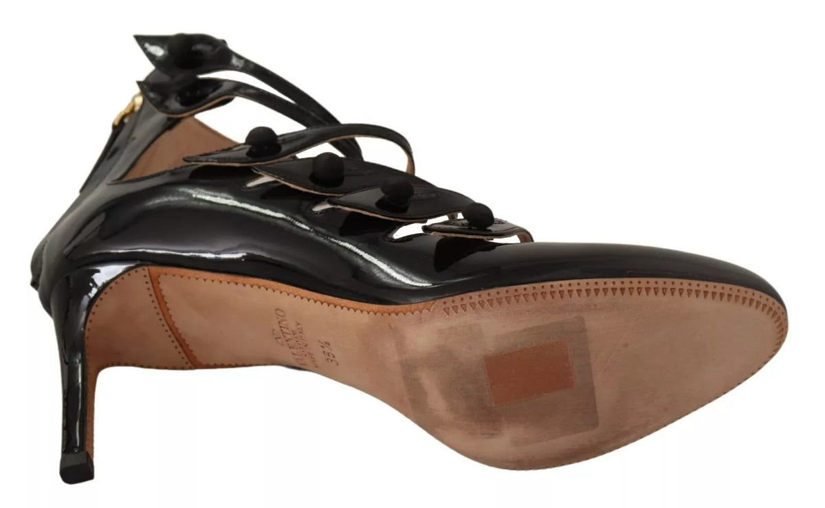 Red Valentino Black Multi Strap Leather Mid Heels Pumps Women's Shoes (Pre-Owned)