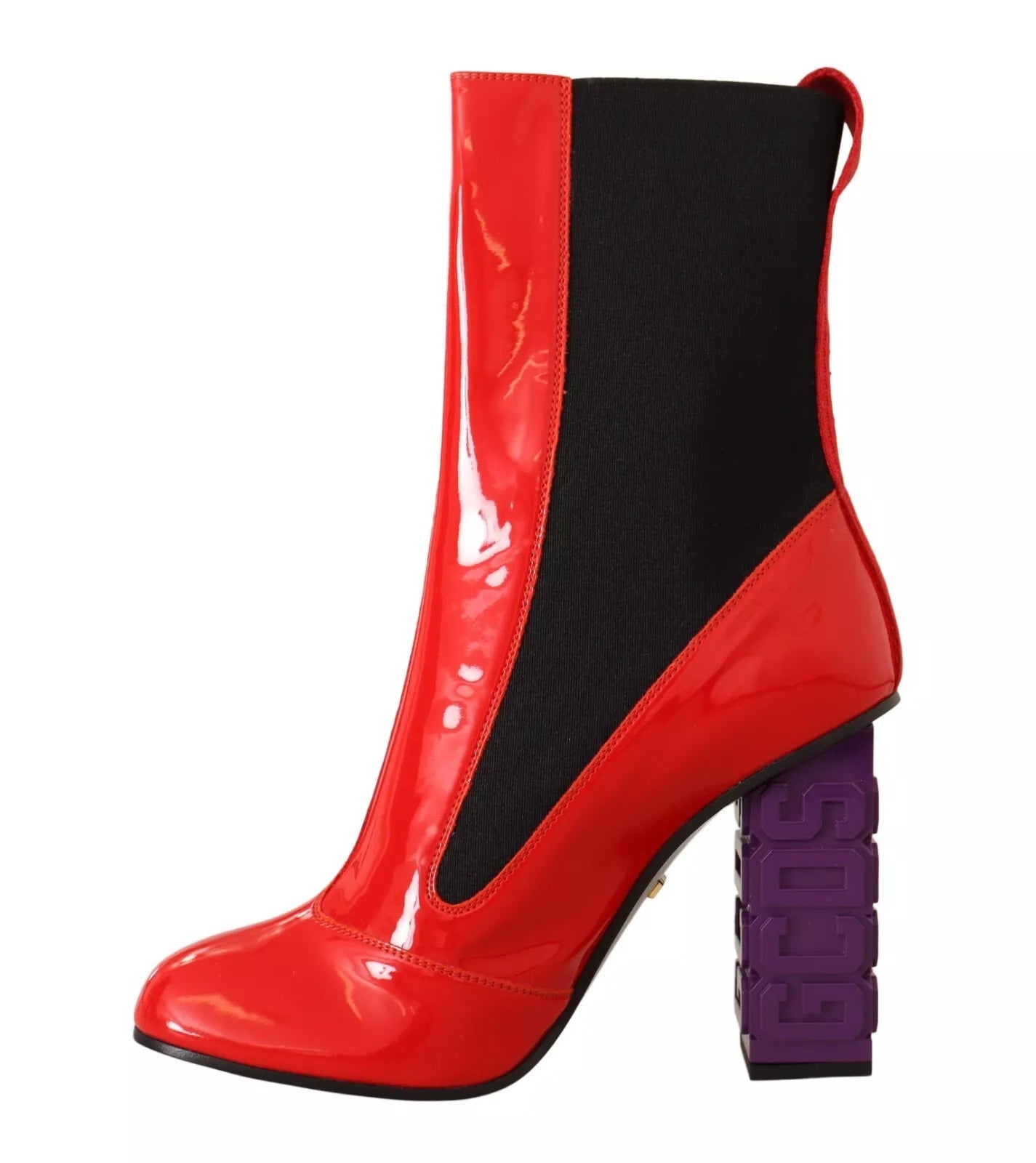 GCDS Red Leather Black Fabric Logo Heel Ankle Boots Women's Shoes (Pre-Owned)