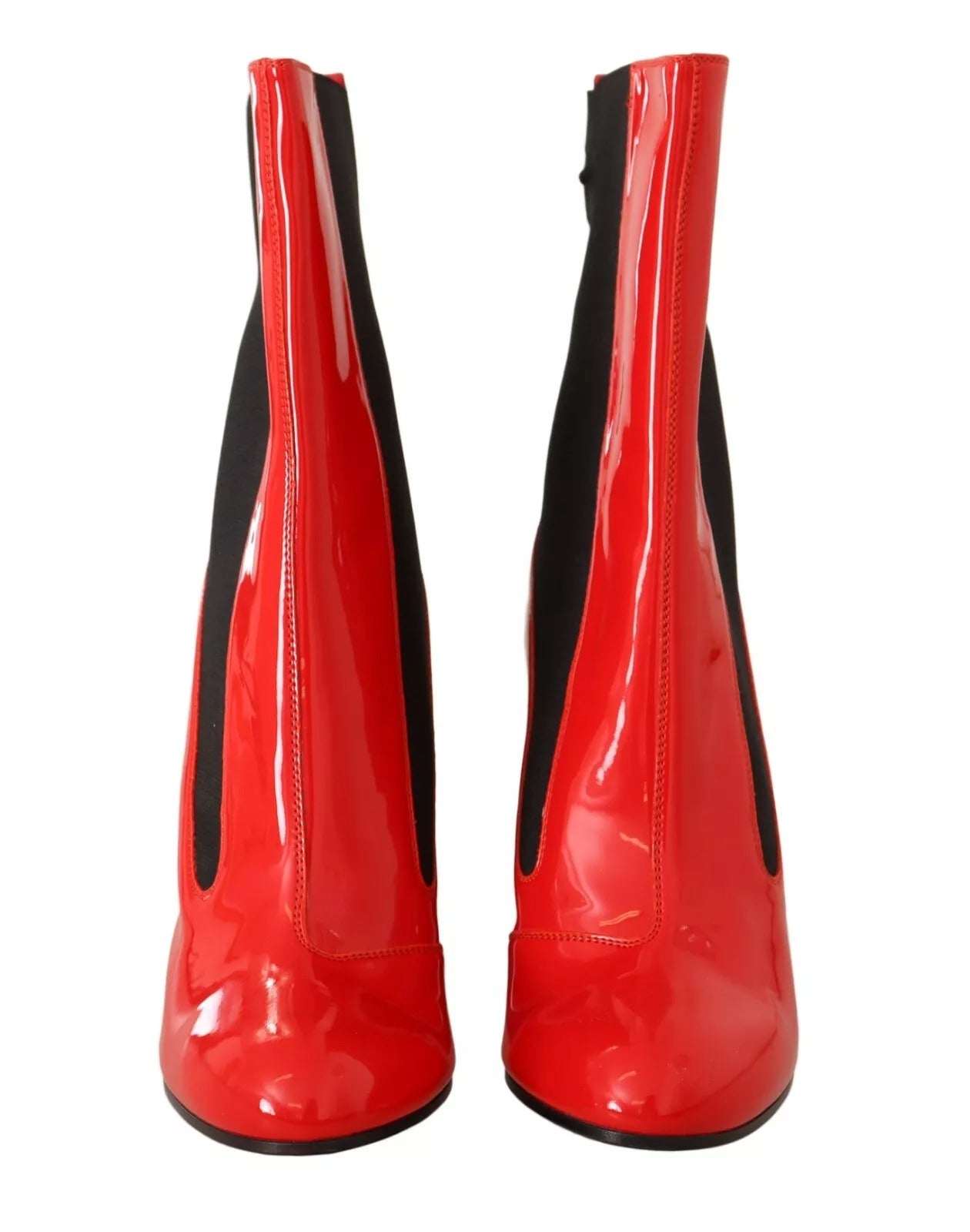 GCDS Red Leather Black Fabric Logo Heel Ankle Boots Women's Shoes (Pre-Owned)