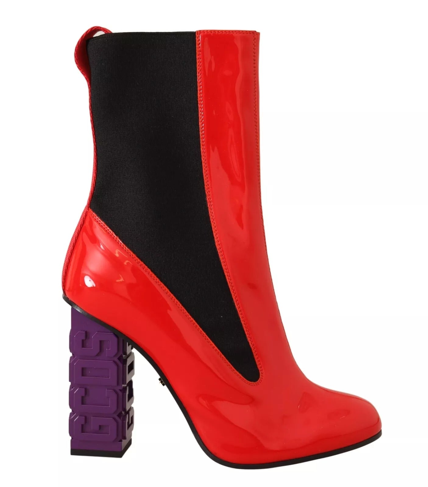 GCDS Red Leather Black Fabric Logo Heel Ankle Boots Women's Shoes (Pre-Owned)