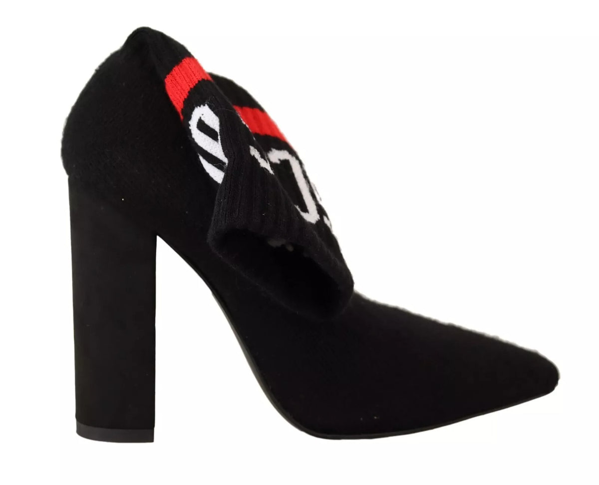 GCDS Black Suede Logo Socks Block Heel Ankle Boots Women's Shoes (Pre-Owned)