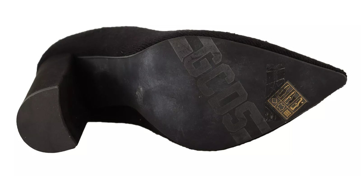 GCDS Black Suede Logo Socks Block Heel Ankle Boots Women's Shoes (Pre-Owned)