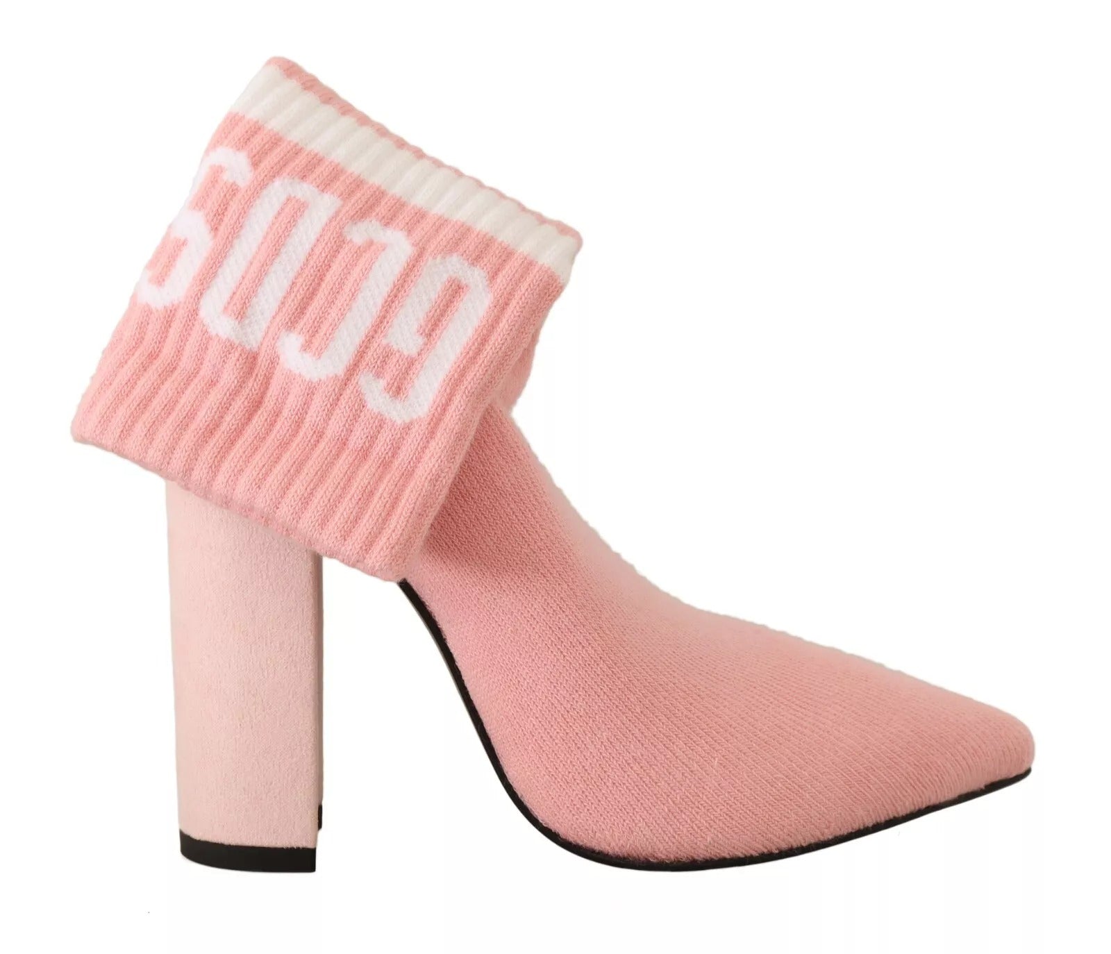 GCDS Pink Suede Logo Socks Block Heel Ankle Boots Women's Shoes (Pre-Owned)