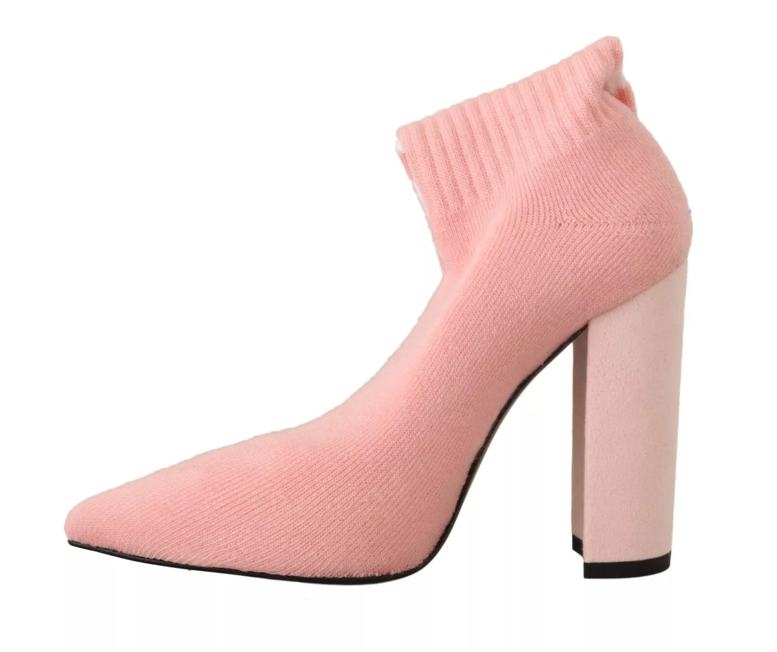 GCDS Pink Suede Logo Socks Block Heel Ankle Boots Women's Shoes (Pre-Owned)