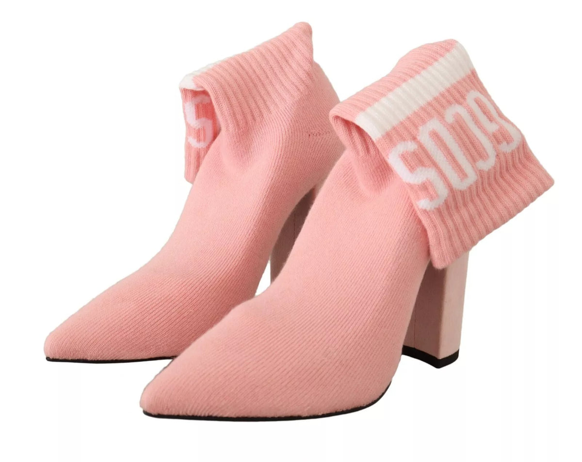 GCDS Pink Suede Logo Socks Block Heel Ankle Boots Women's Shoes (Pre-Owned)