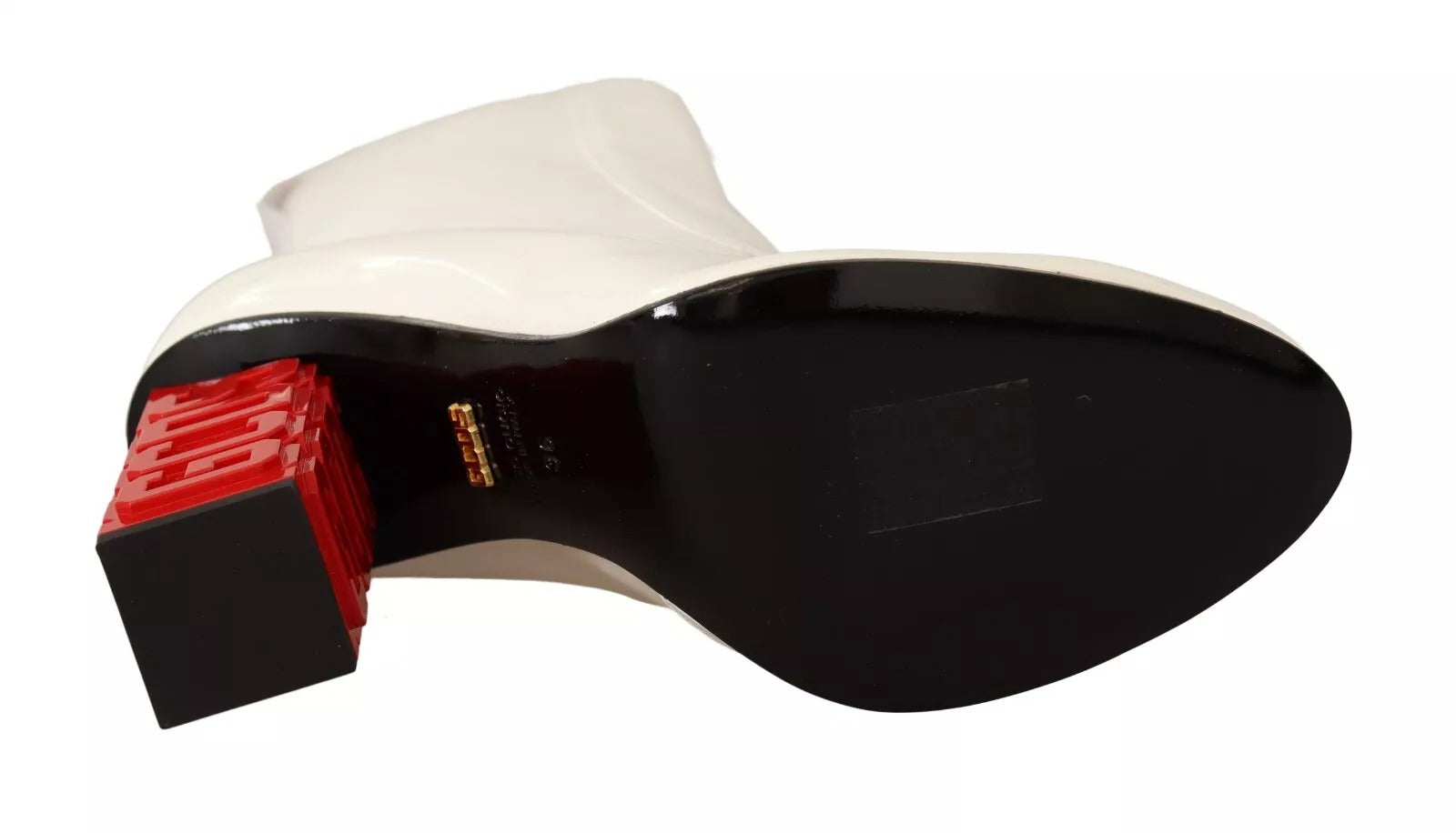 GCDS White Leather Fabric Red Logo Heel Ankle Boots Women's Shoes (Pre-Owned)
