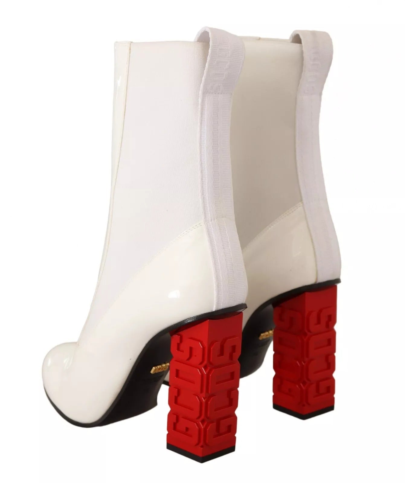 GCDS White Leather Fabric Red Logo Heel Ankle Boots Women's Shoes (Pre-Owned)