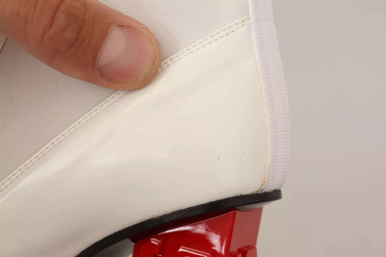GCDS White Leather Fabric Red Logo Heel Ankle Boots Women's Shoes (Pre-Owned)
