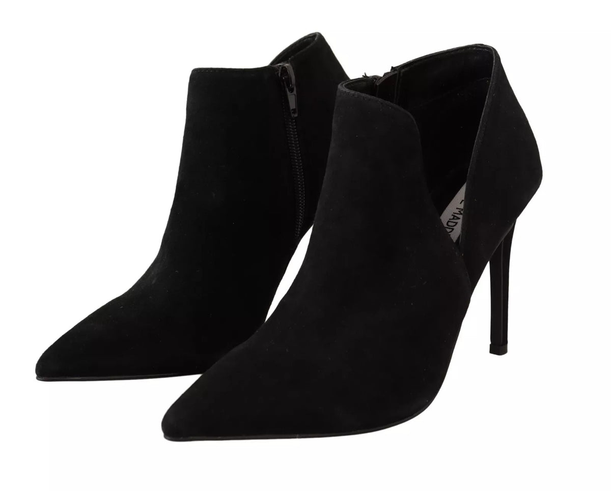 Steve Madden Black Suede Leather Stiletto Heels Boots Women's Shoes (Pre-Owned)