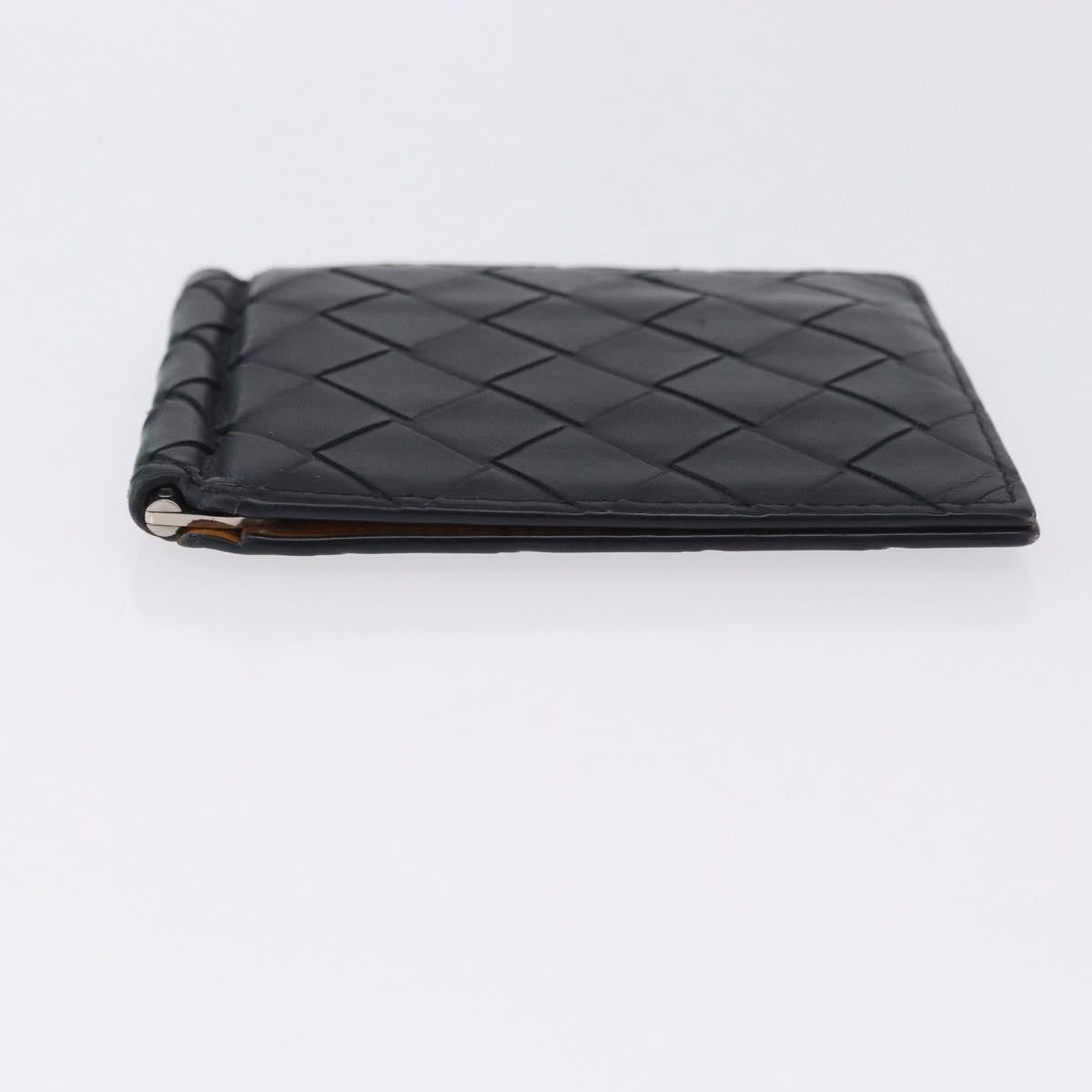 Bottega Veneta Bifold Card Holder Intercciato Leather Navy Leather Card Holders Accessory (Pre-Owned)