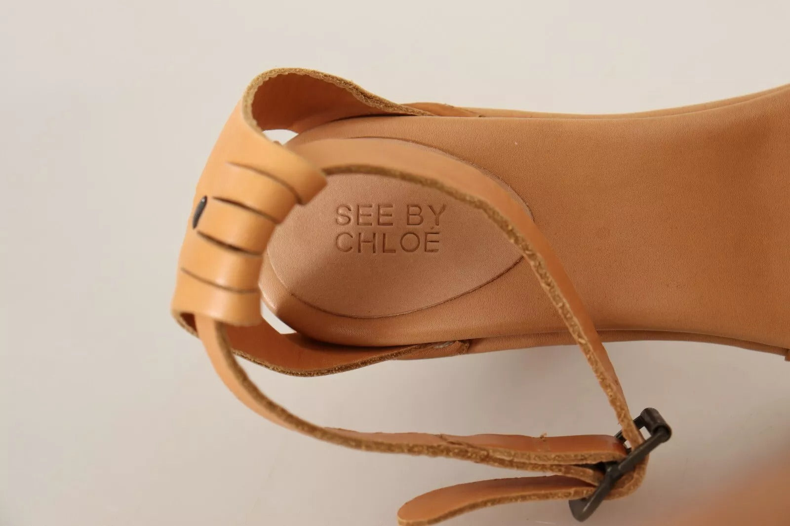 See By Chloé Brown Leather Studded Ankle Strap Sandals Women's Shoes (Pre-Owned)
