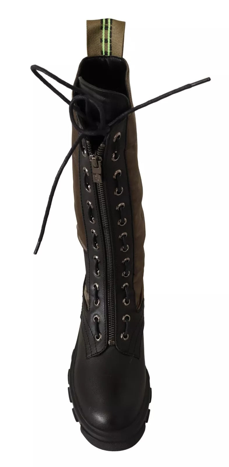 Gaelle Black Green High Combat Boots Lace Up Military Women's Shoes (Pre-Owned)