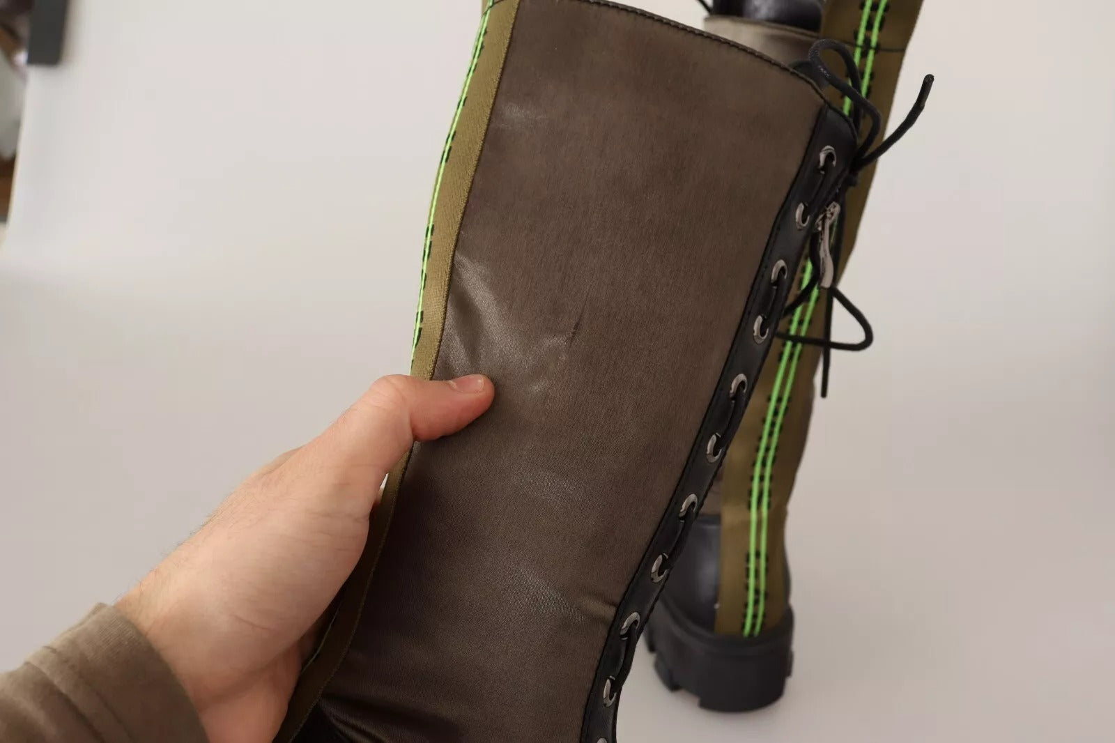 Gaelle Black Green High Combat Boots Lace Up Military Women's Shoes (Pre-Owned)