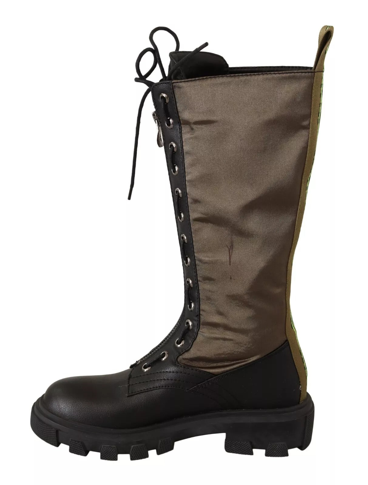 Gaelle Black Green High Combat Boots Lace Up Military Women's Shoes (Pre-Owned)