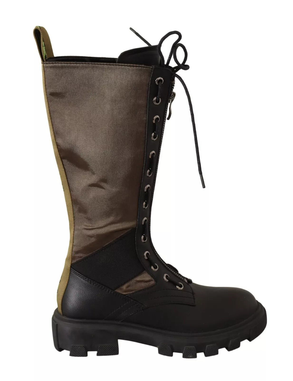 Gaelle Black Green High Combat Boots Lace Up Military Women's Shoes (Pre-Owned)
