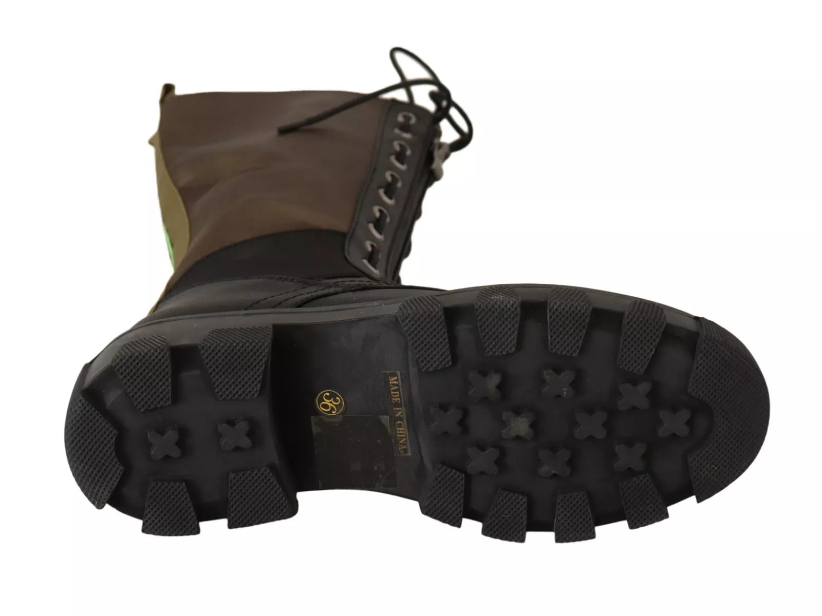 Gaelle Black Green High Combat Boots Lace Up Military Women's Shoes (Pre-Owned)