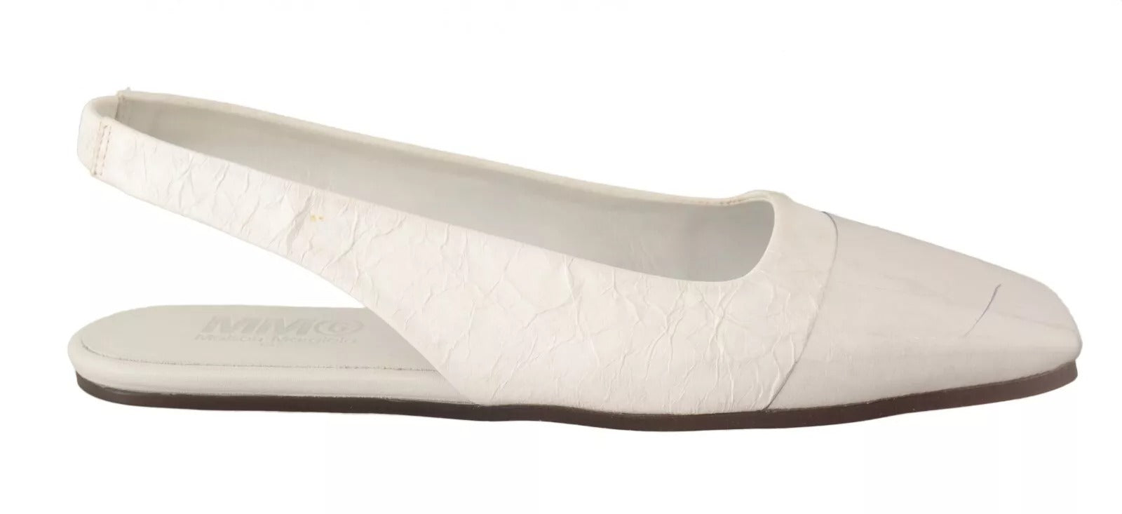 Maison Margiela White Leather Slingback Slip On Flats Women's Shoes (Pre-Owned)
