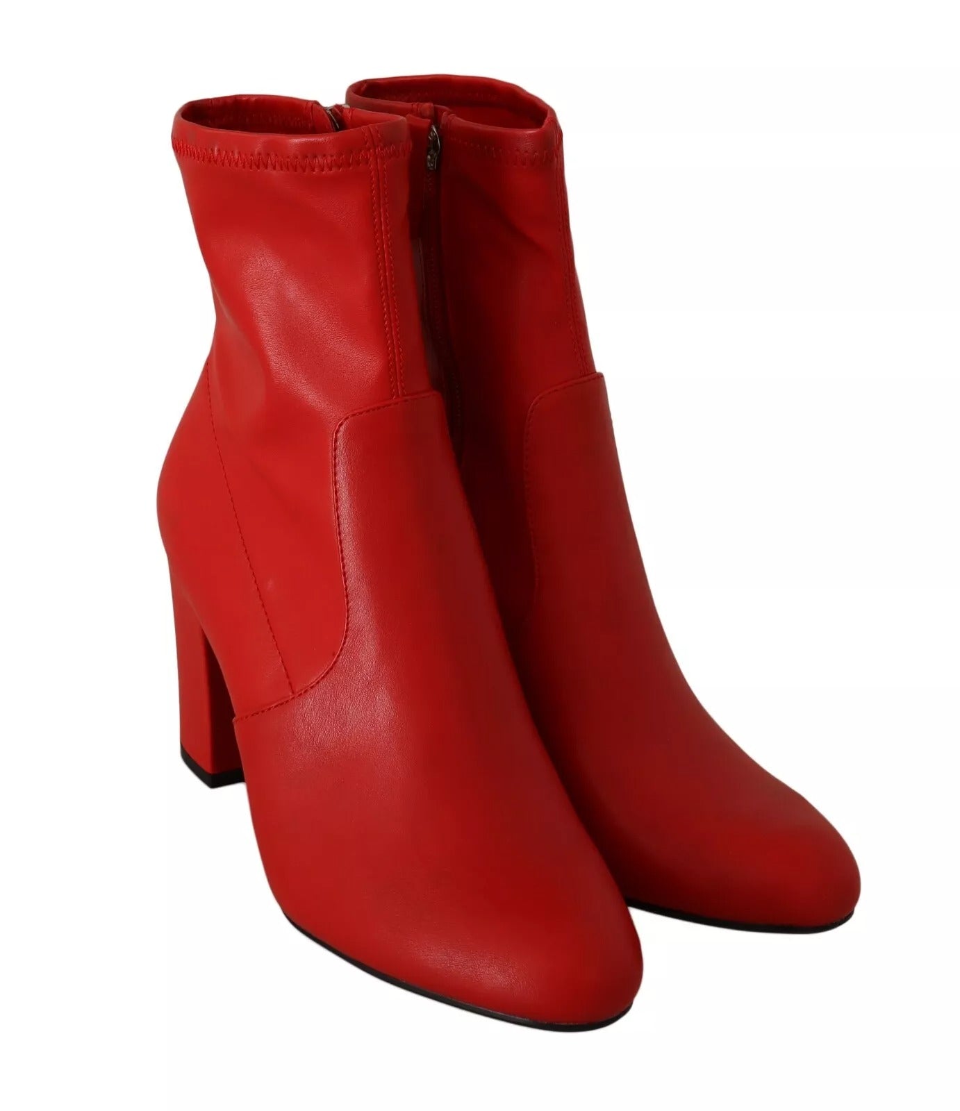 Steve Madden Red Leather Block Heels Ankle Boots Women's Shoes (Pre-Owned)