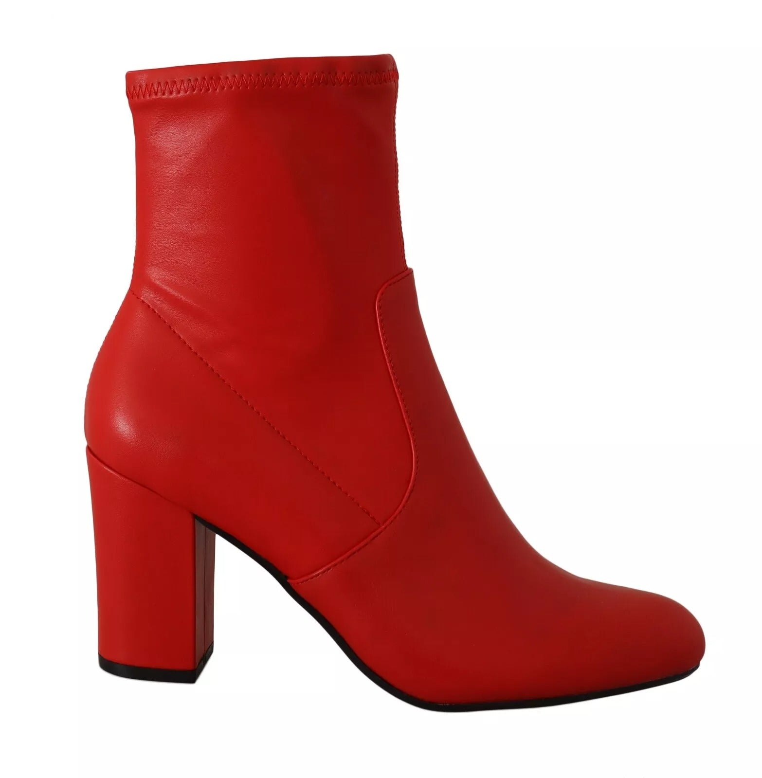 Steve Madden Red Leather Block Heels Ankle Boots Women's Shoes (Pre-Owned)