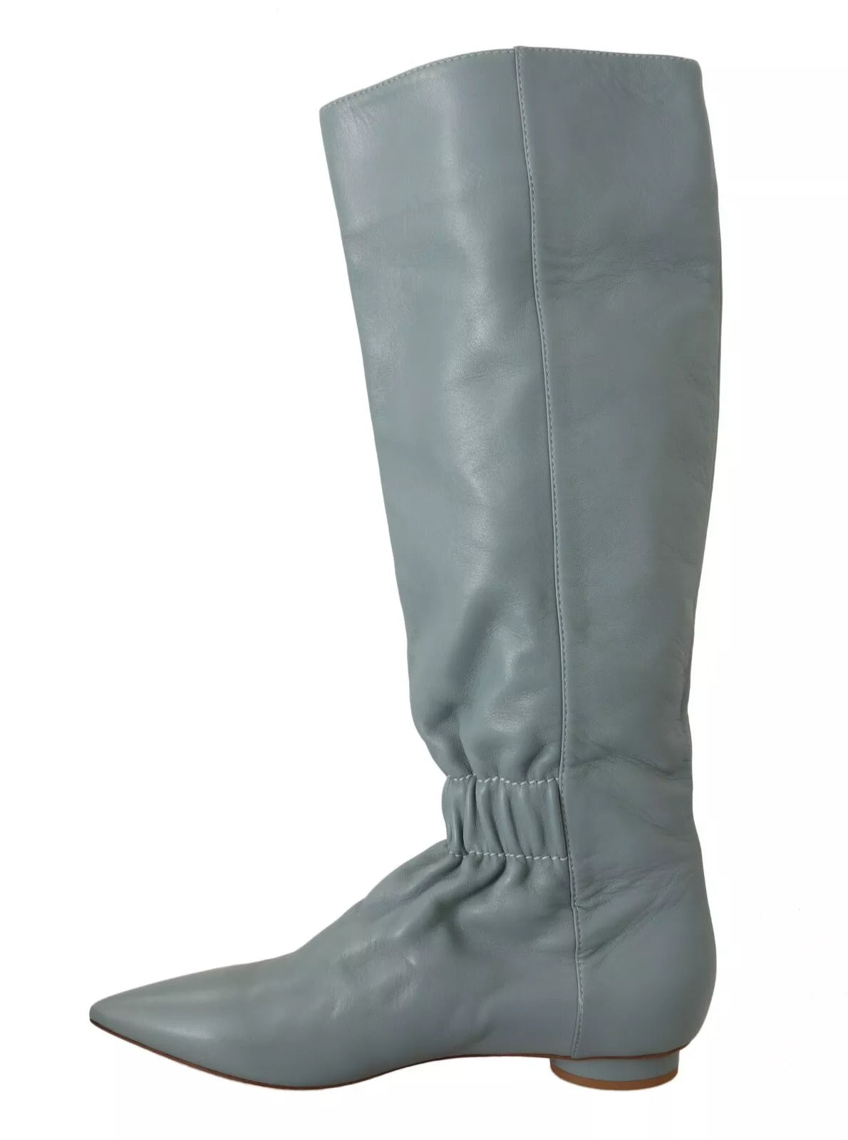Valentino Blue Leather Elastic Flats Pull On Knee High Boots Women's Shoes (Pre-Owned)