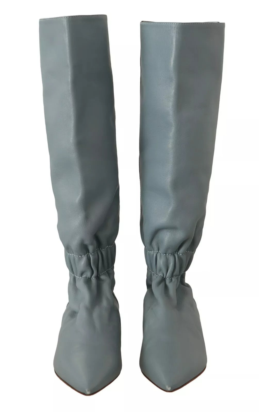 Valentino Blue Leather Elastic Flats Pull On Knee High Boots Women's Shoes (Pre-Owned)