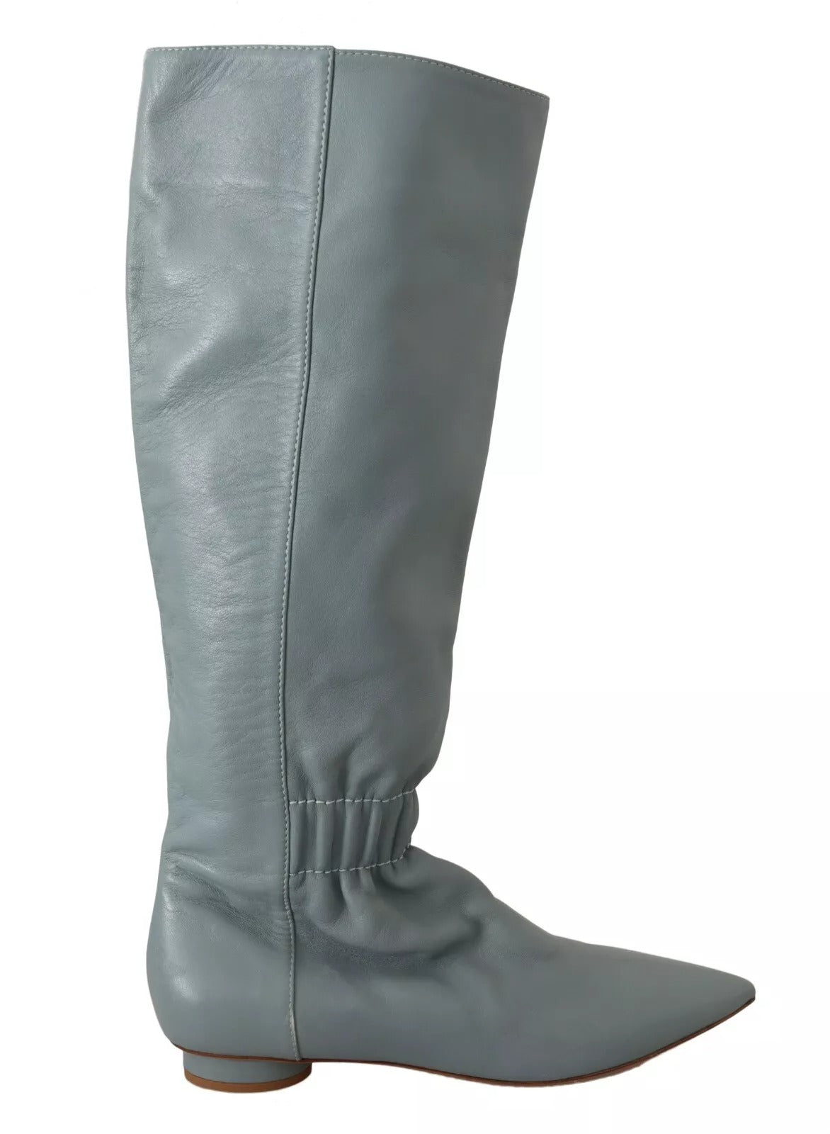 Valentino Blue Leather Elastic Flats Pull On Knee High Boots Women's Shoes (Pre-Owned)
