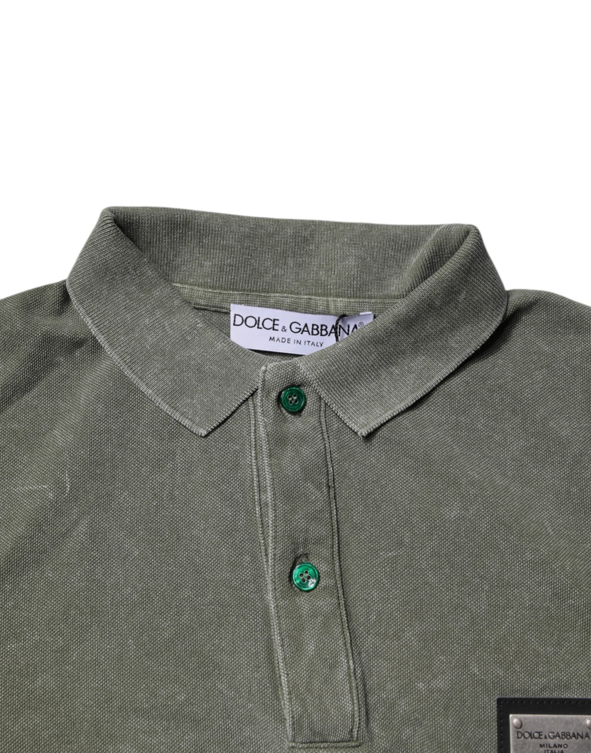 Dolce & Gabbana Army Green Logo Plaque Cotton Polo Shirt Men's T-shirt