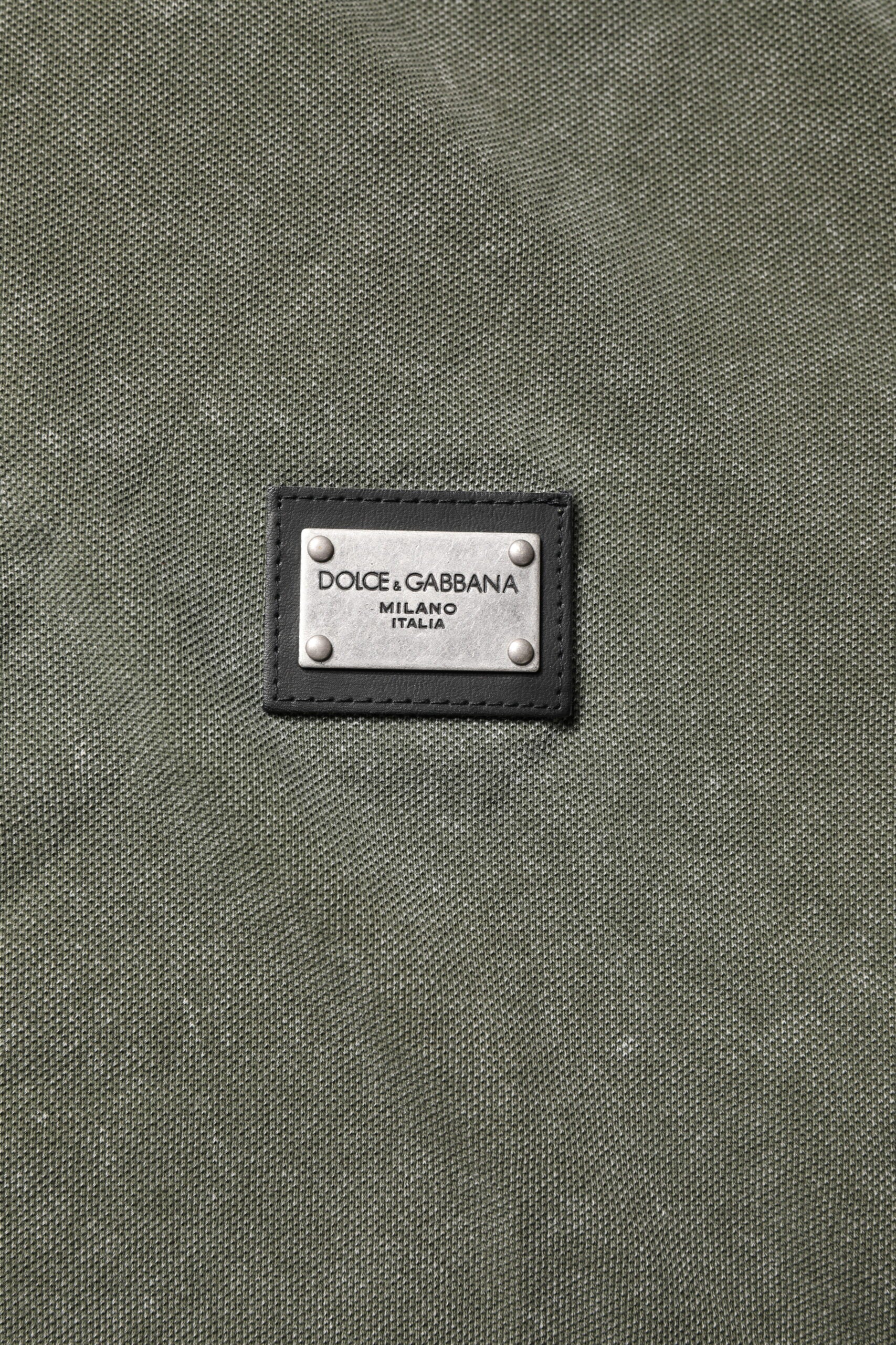 Dolce & Gabbana Army Green Logo Plaque Cotton Polo Shirt Men's T-shirt