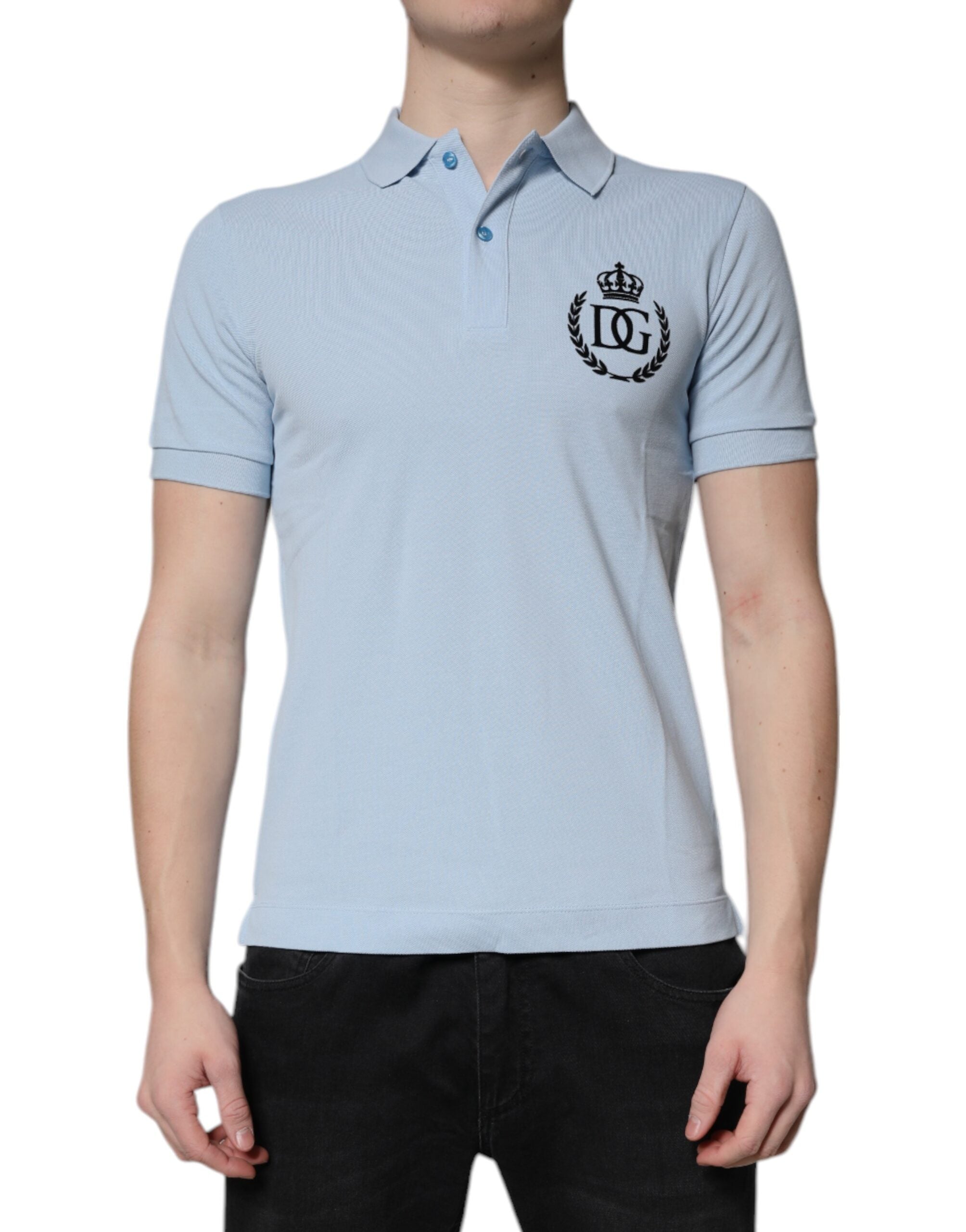 Dolce & Gabbana Sky Blue Cotton Crown Collared Polo Men's T-shirt