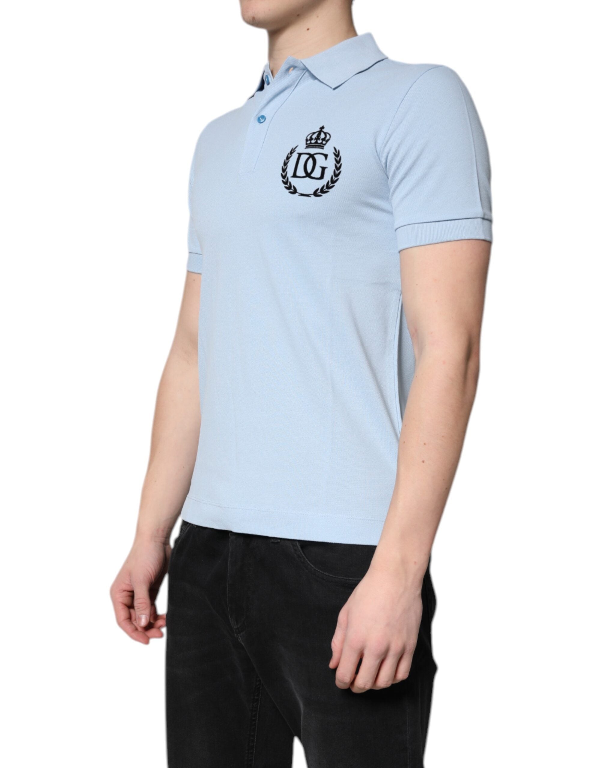 Dolce & Gabbana Sky Blue Cotton Crown Collared Polo Men's T-shirt