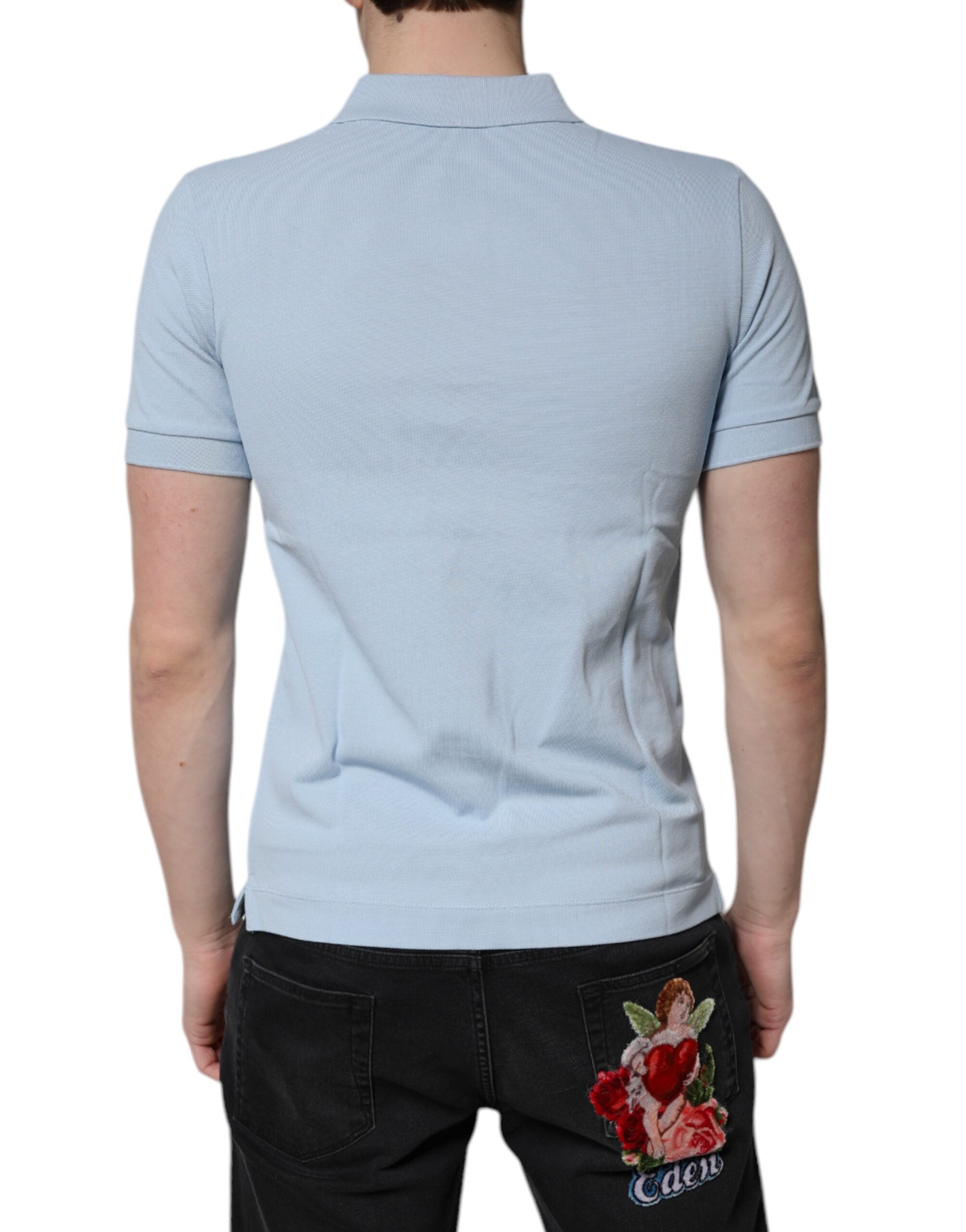 Dolce & Gabbana Sky Blue Cotton Crown Collared Polo Men's T-shirt